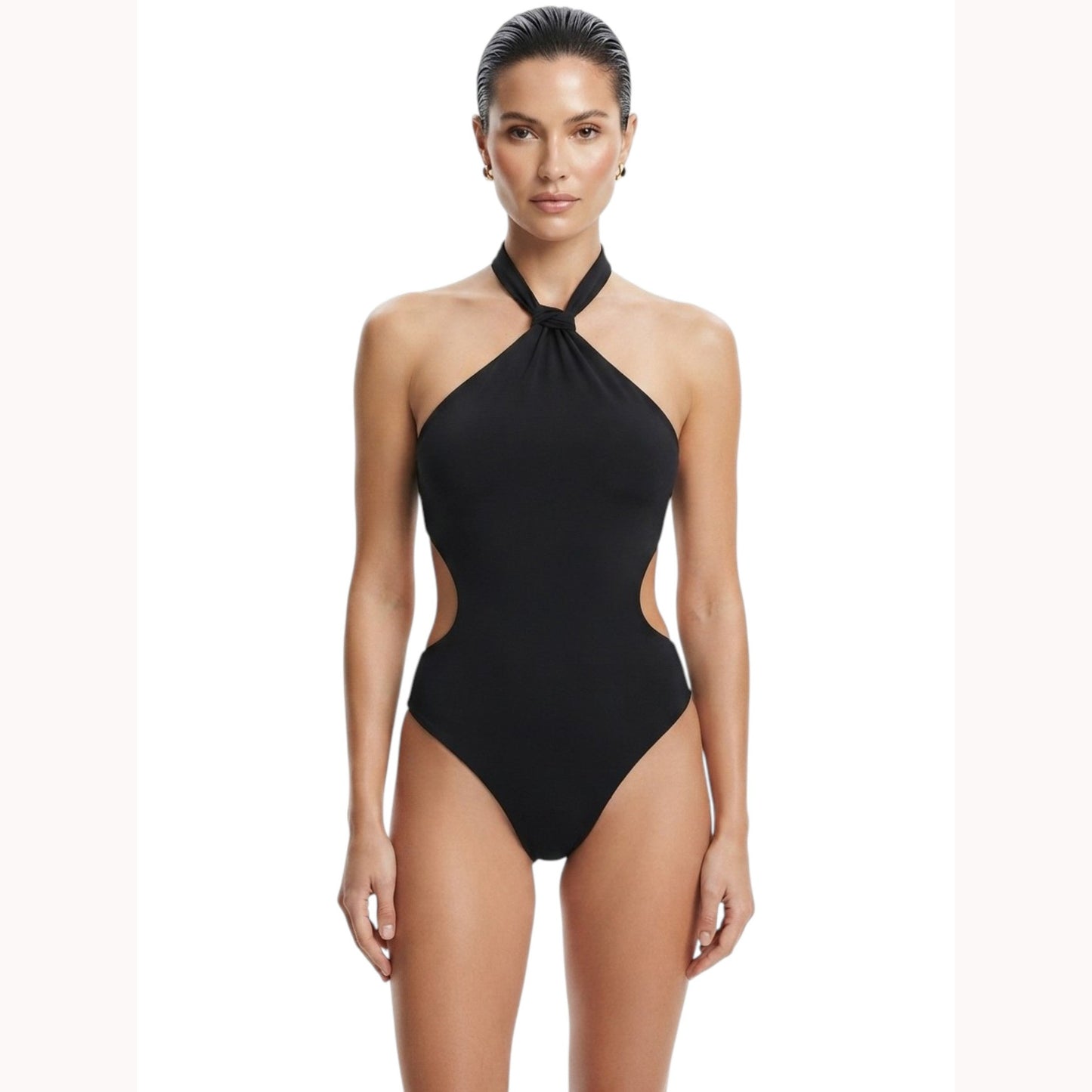 Women's Plain Solid One Pieces Open Back Swimsuit,Black