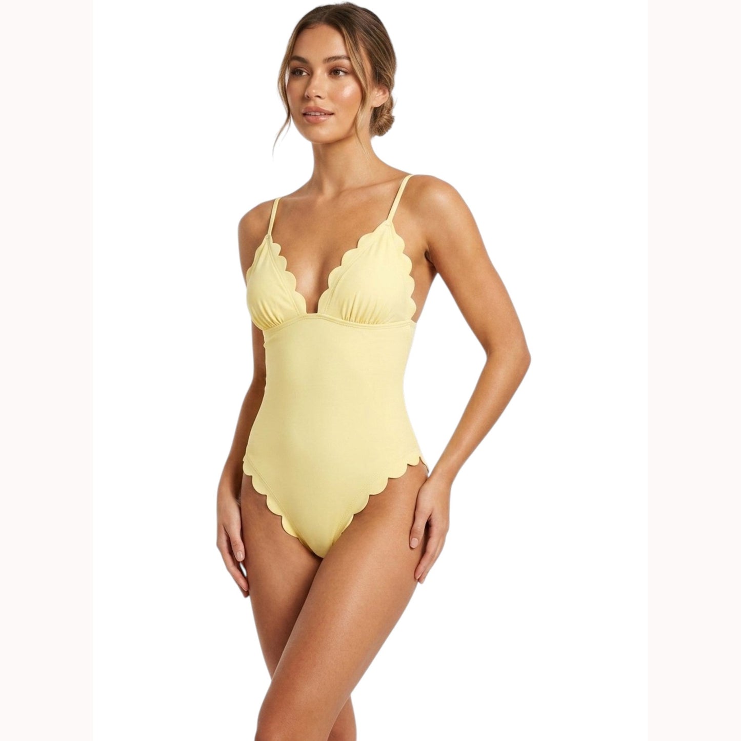 Women's Textured One Piece Swimsuit,Yellow