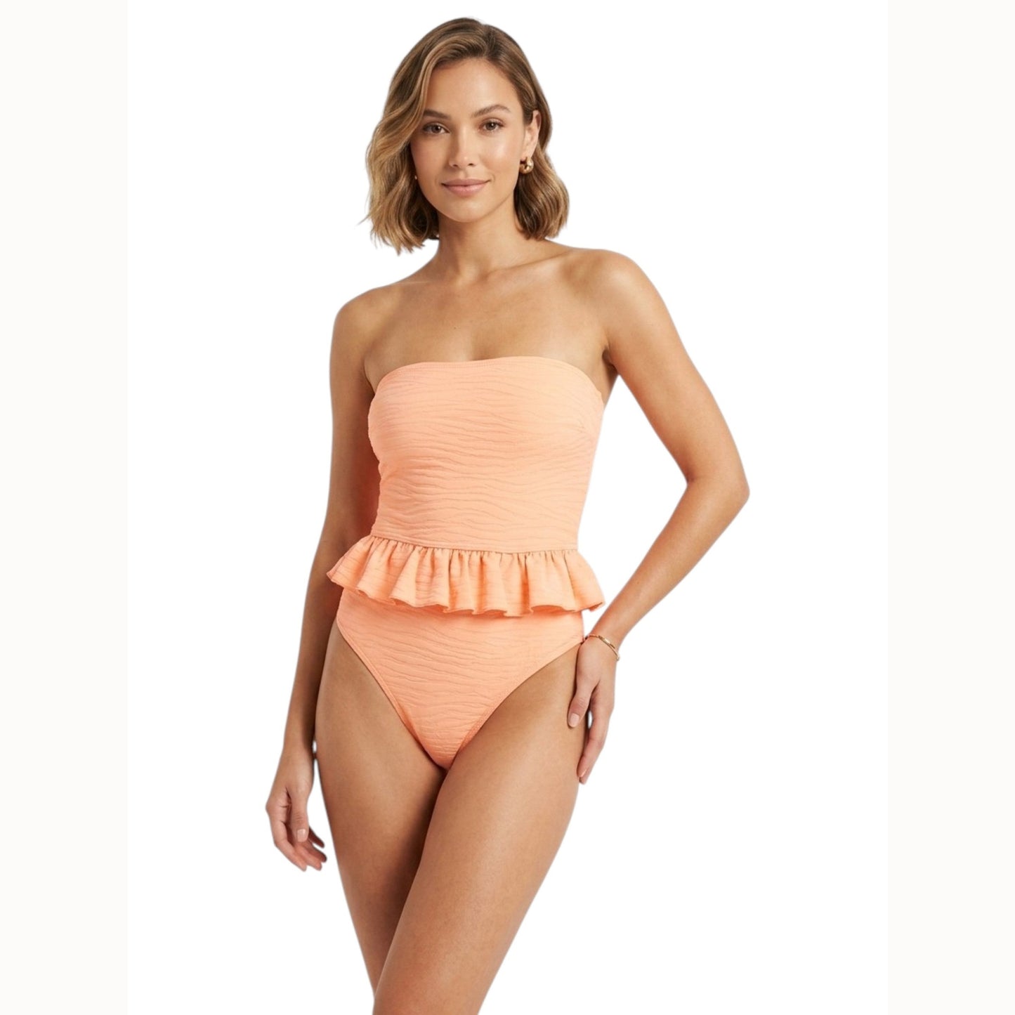 Women's Textured One Piece Swimsuit,Coral