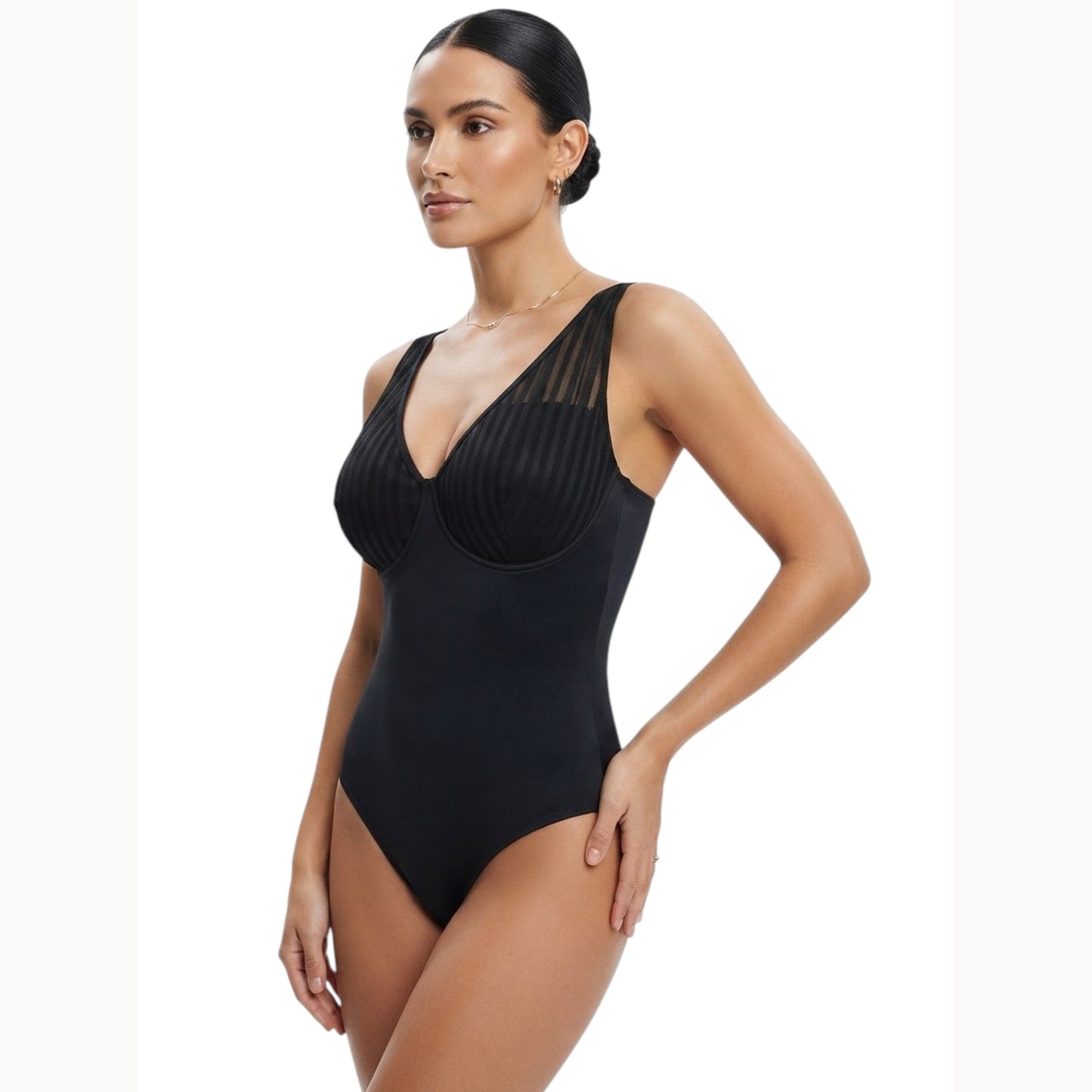 Women's Plain Solid One Pieces Swimsuit,Black
