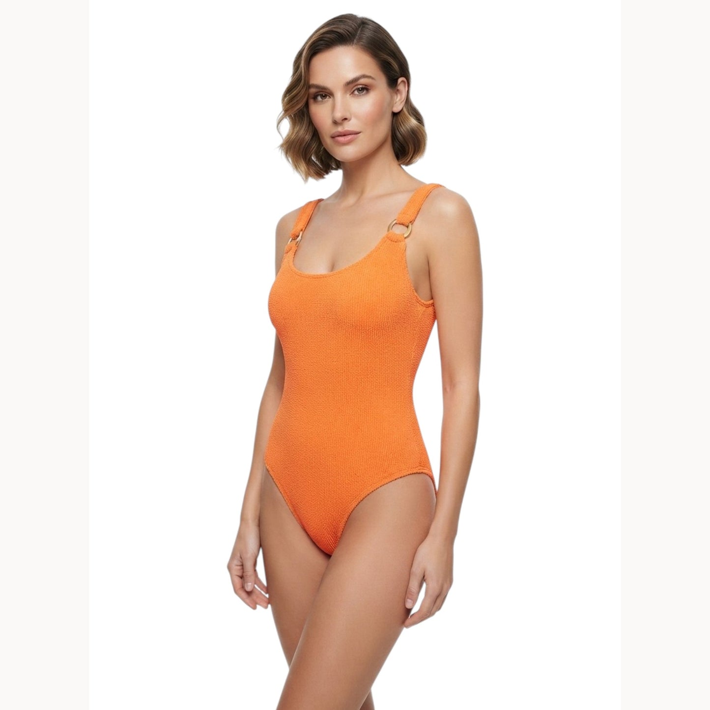 Women's Textured One Piece Swimsuit,Orange