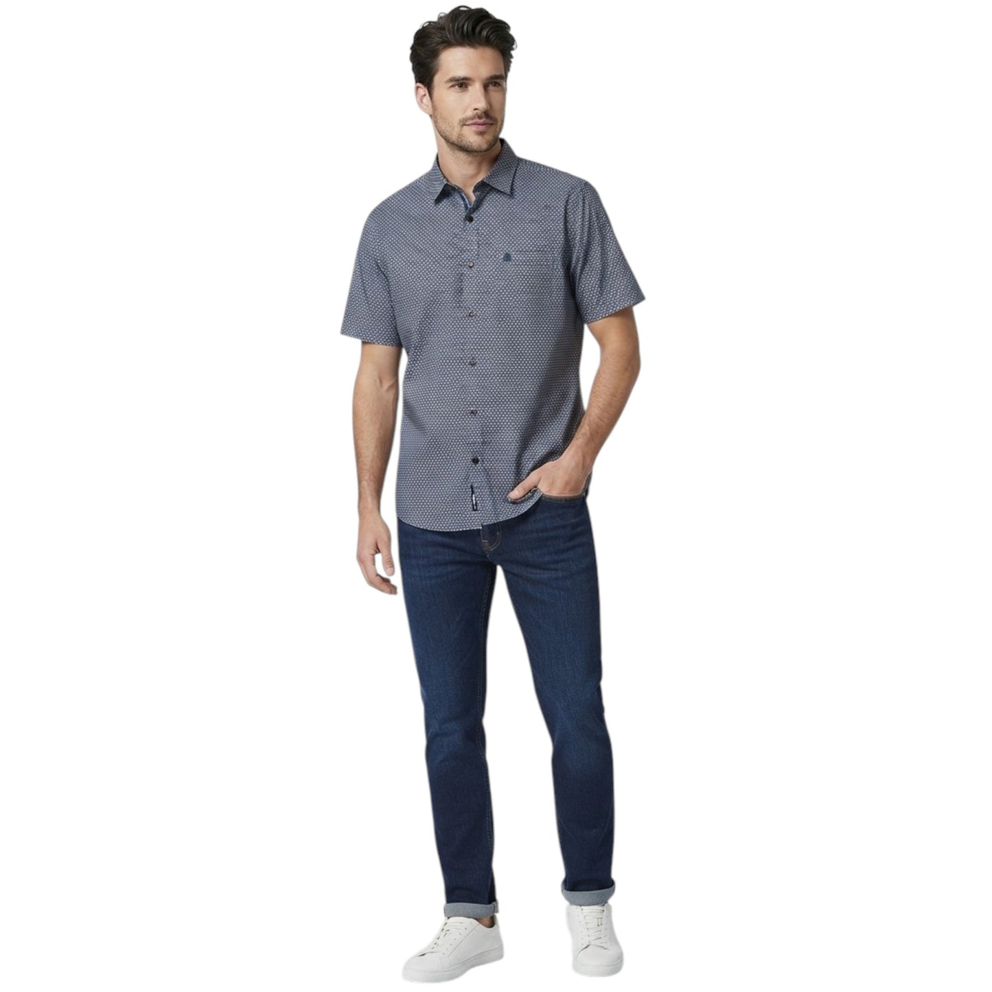 Men's Printed Dress-Shirt,Navy