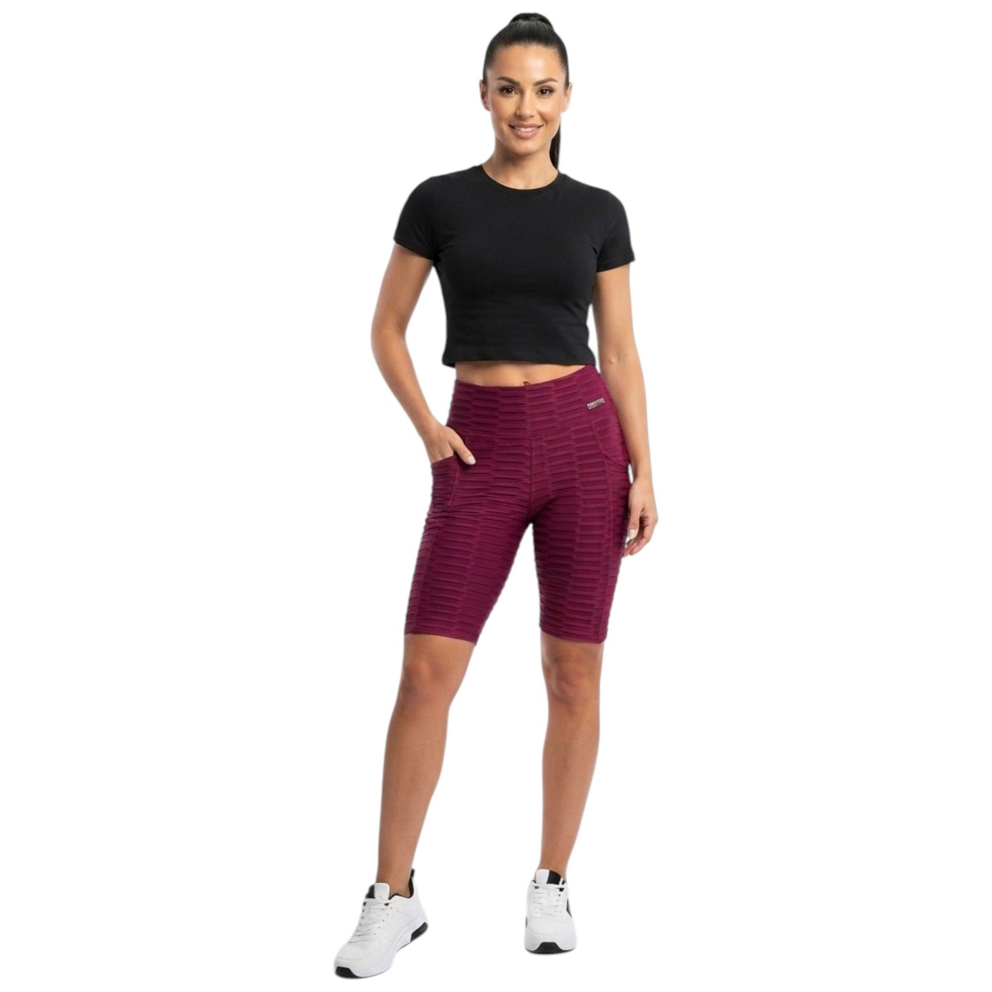 Women's Textured Short Legging,Burgandy