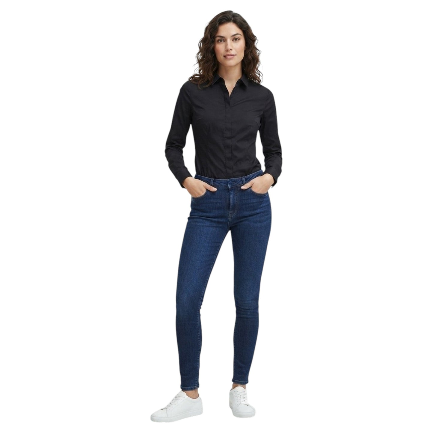 Women's Plain Dress-Shirt,Black