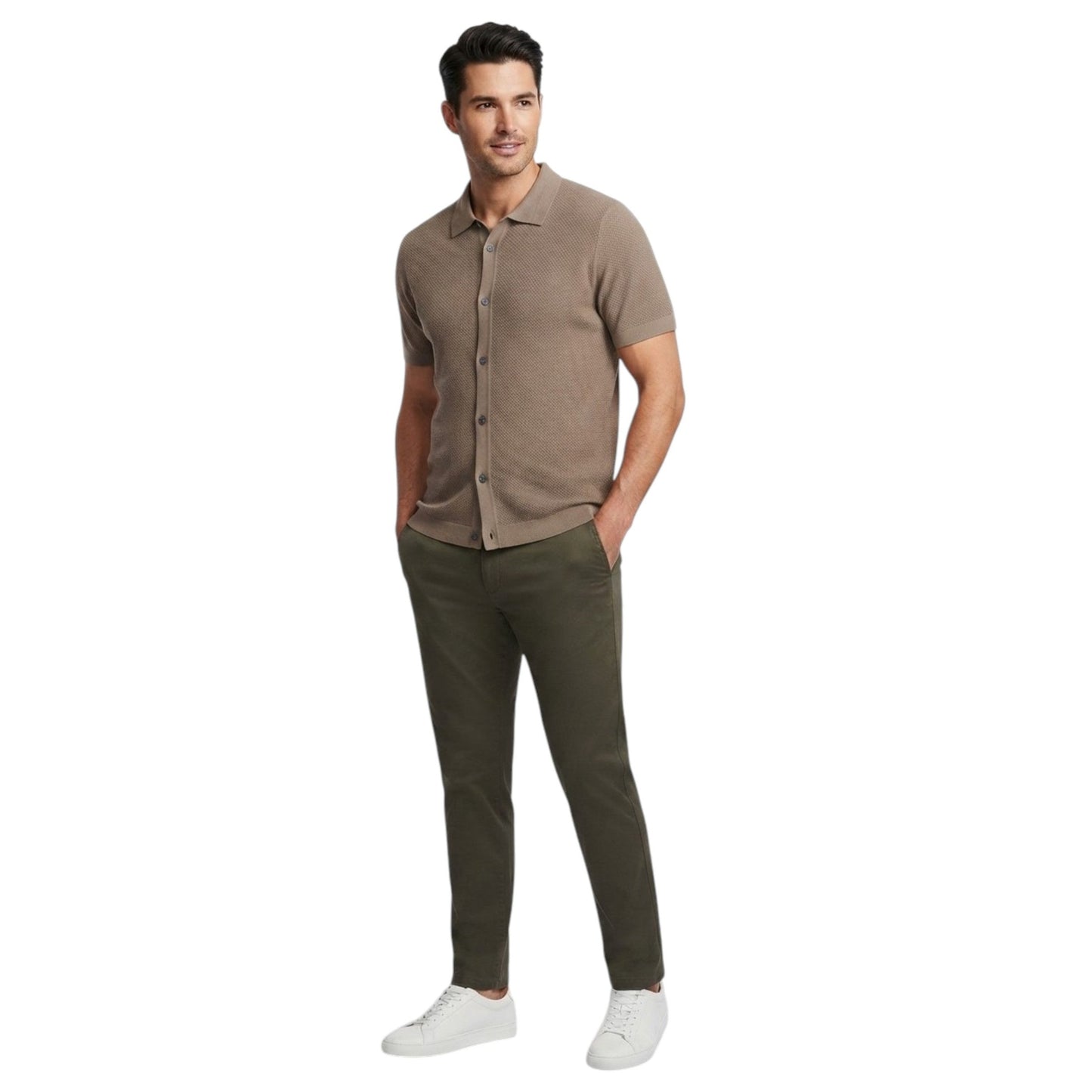 Men's Textured Top,Dark Beige