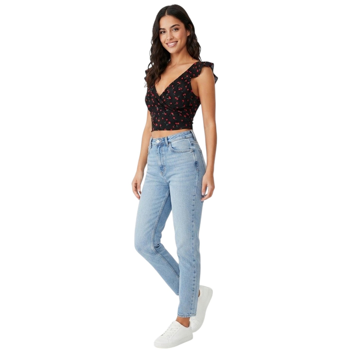 Women's Cherry Printed Top,Black