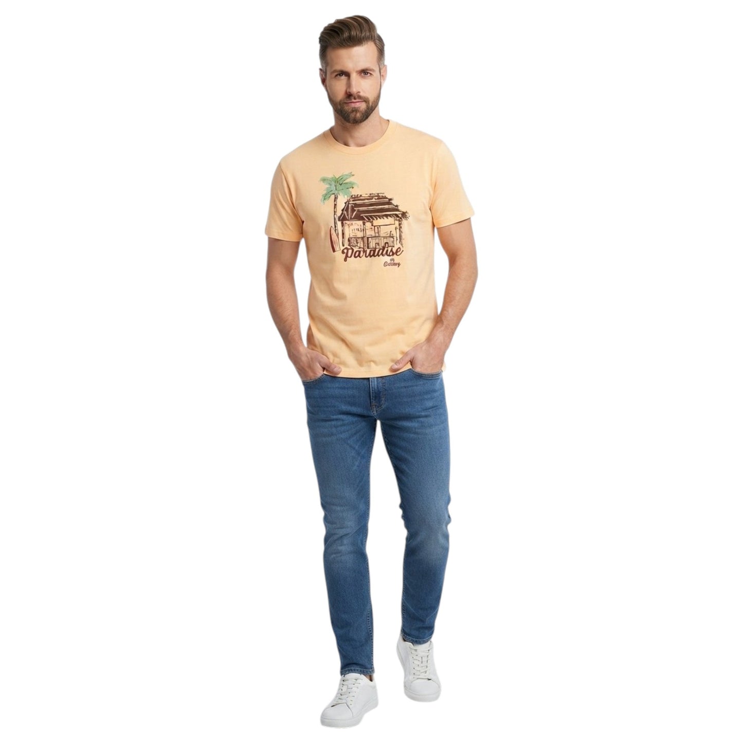 Men's Printed Top,Light Orange
