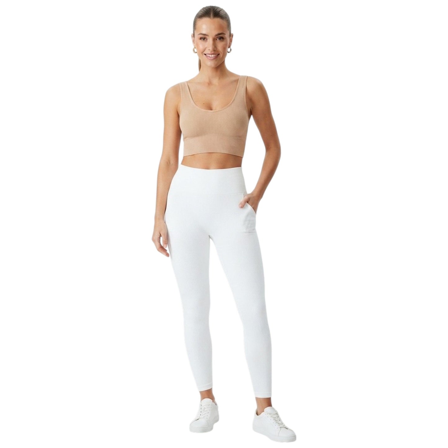 Women's Ribbed Sport Bra,Beige