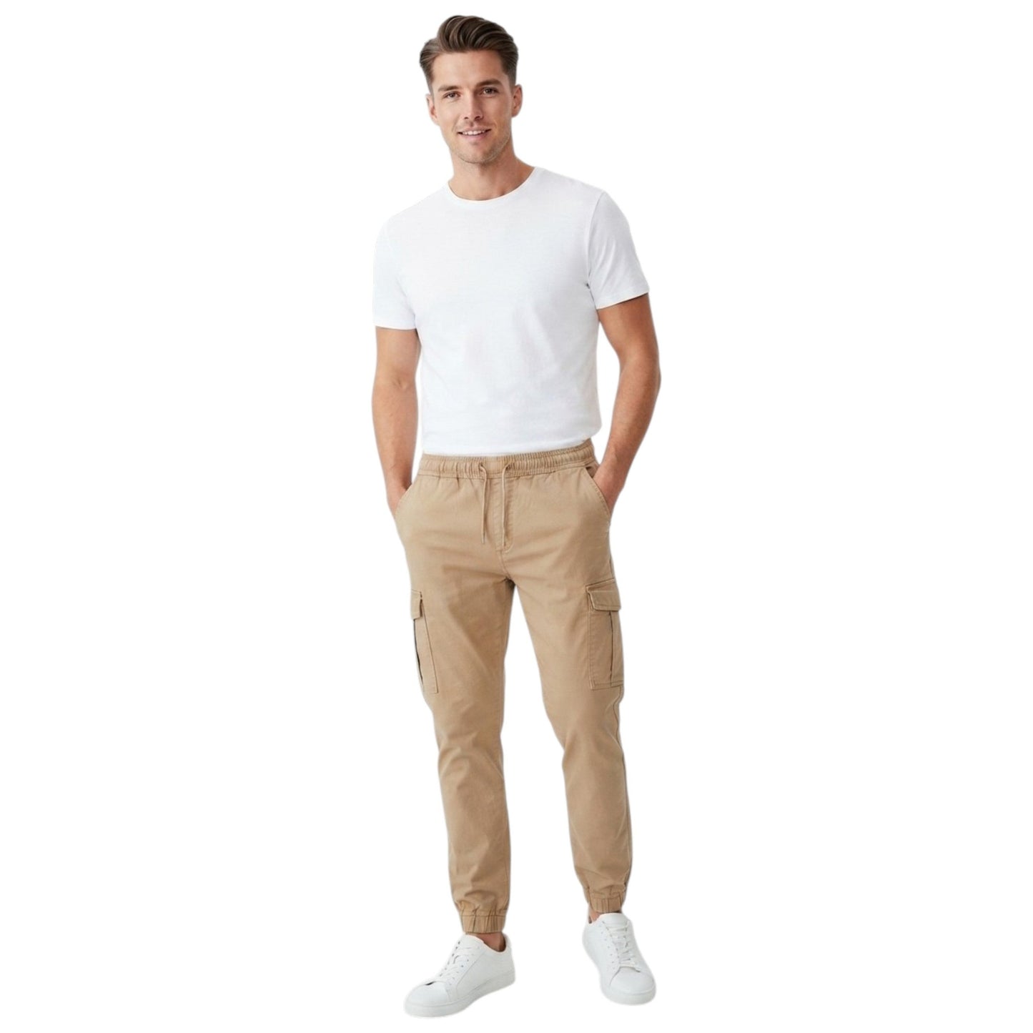 Men's Plain Solid Cargo Pant,Beige