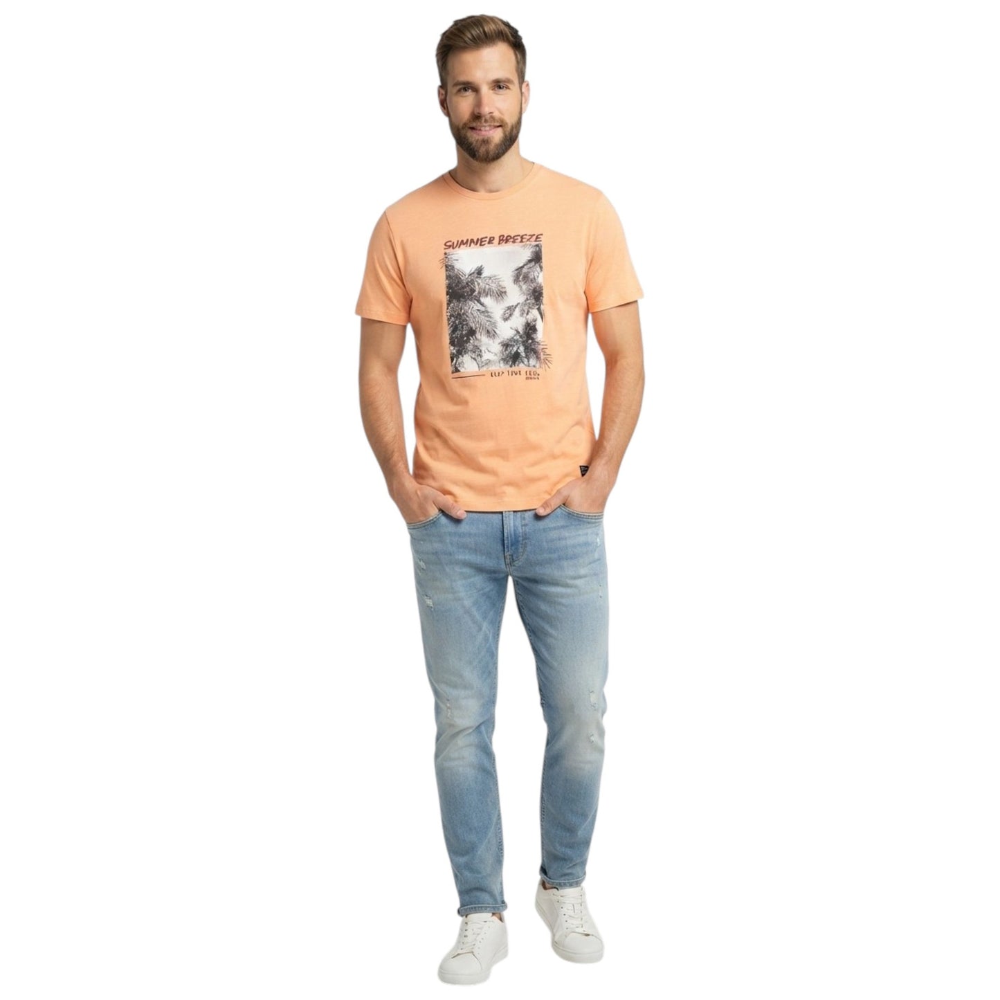 Men's Printed Top,Coral