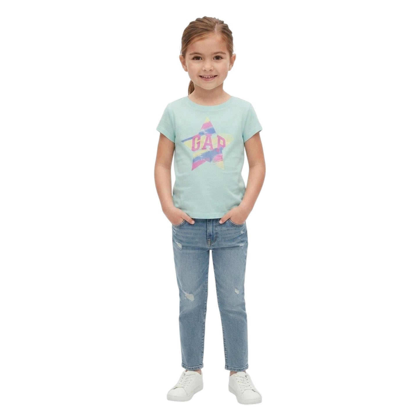 Kids Girl's Brand Logo Printed Top,Aqua