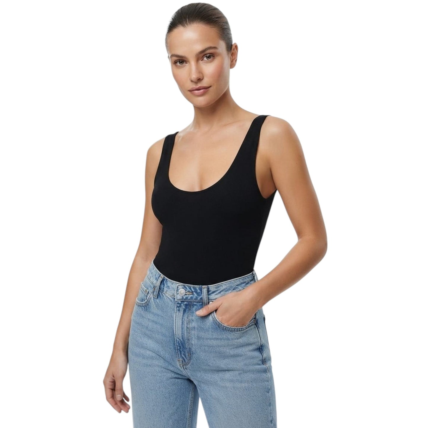 Women's Plain Solid Bodysuit,Black