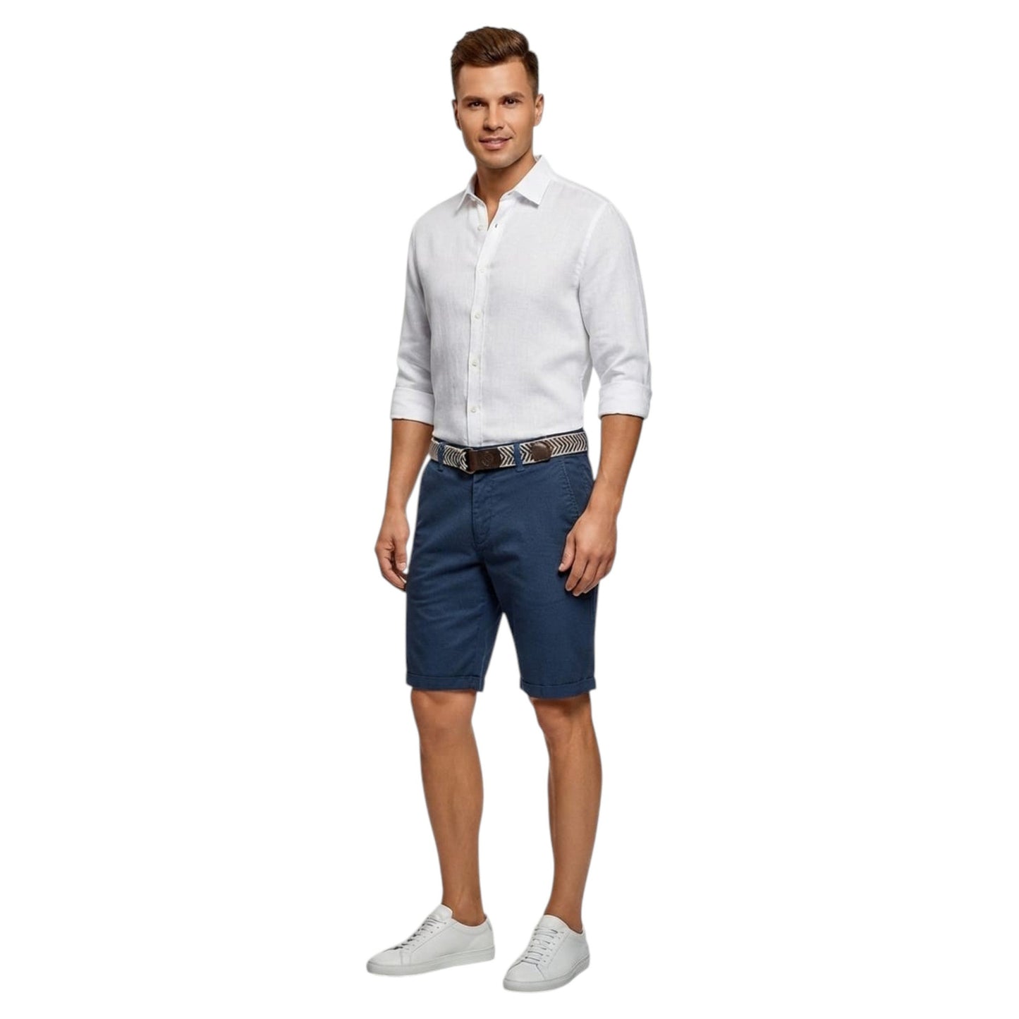 Men's Textured Short With Belt,Navy
