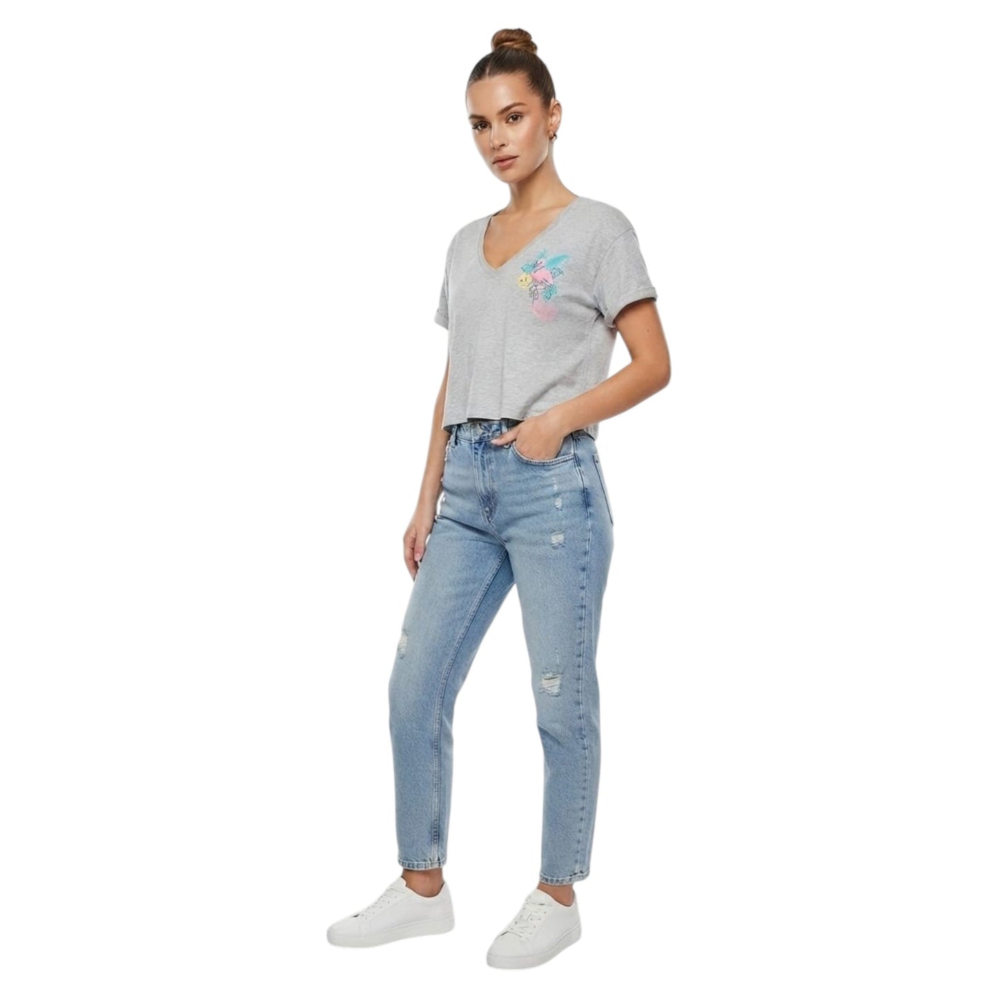 Women's Printed Top,Light Grey