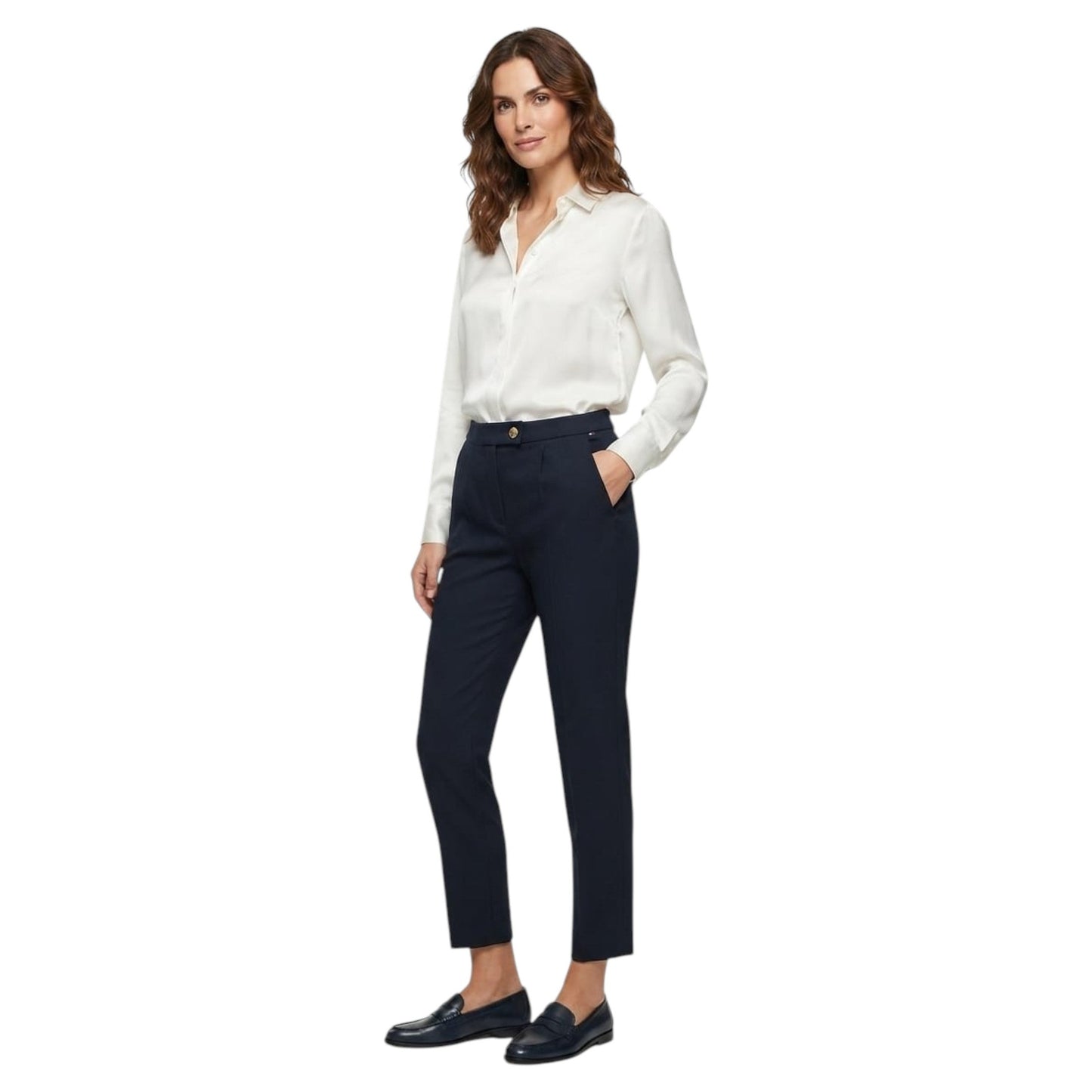 Women's Plain Solid Classic Pant,Navy