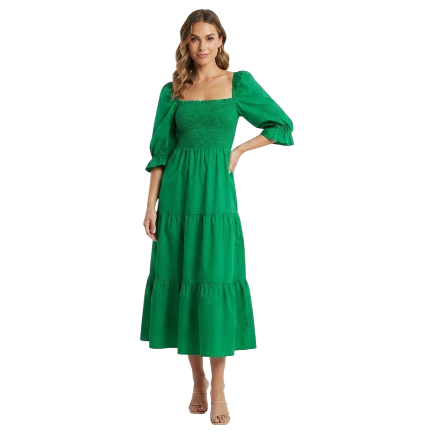 Women's Smocked Dress Open Back,Green