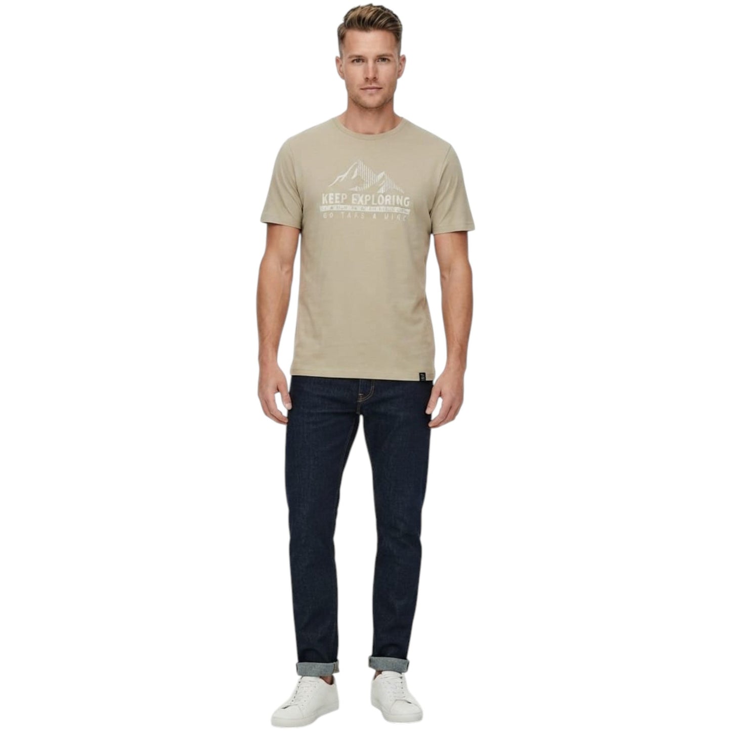 Men's Printed Top,Dark Beige