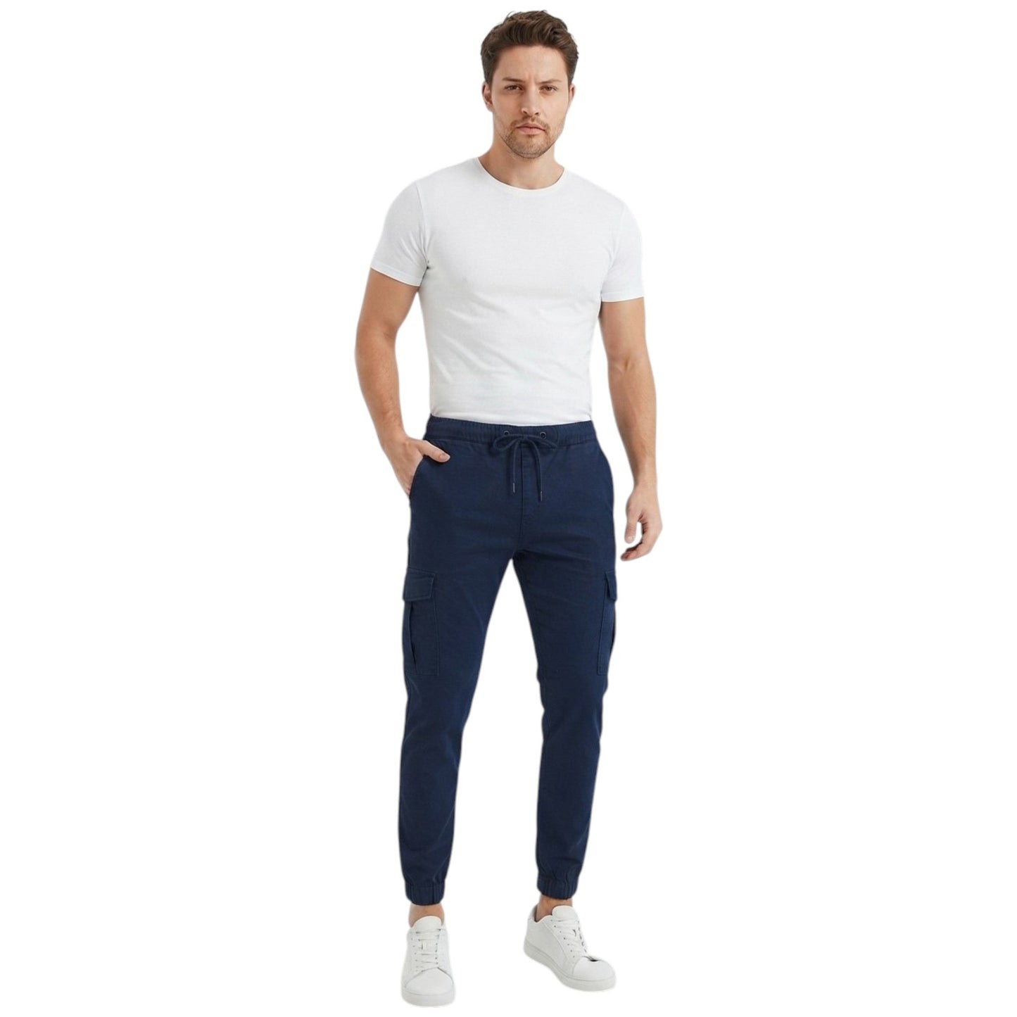 Men's Plain Solid Cargo Pant,Navy