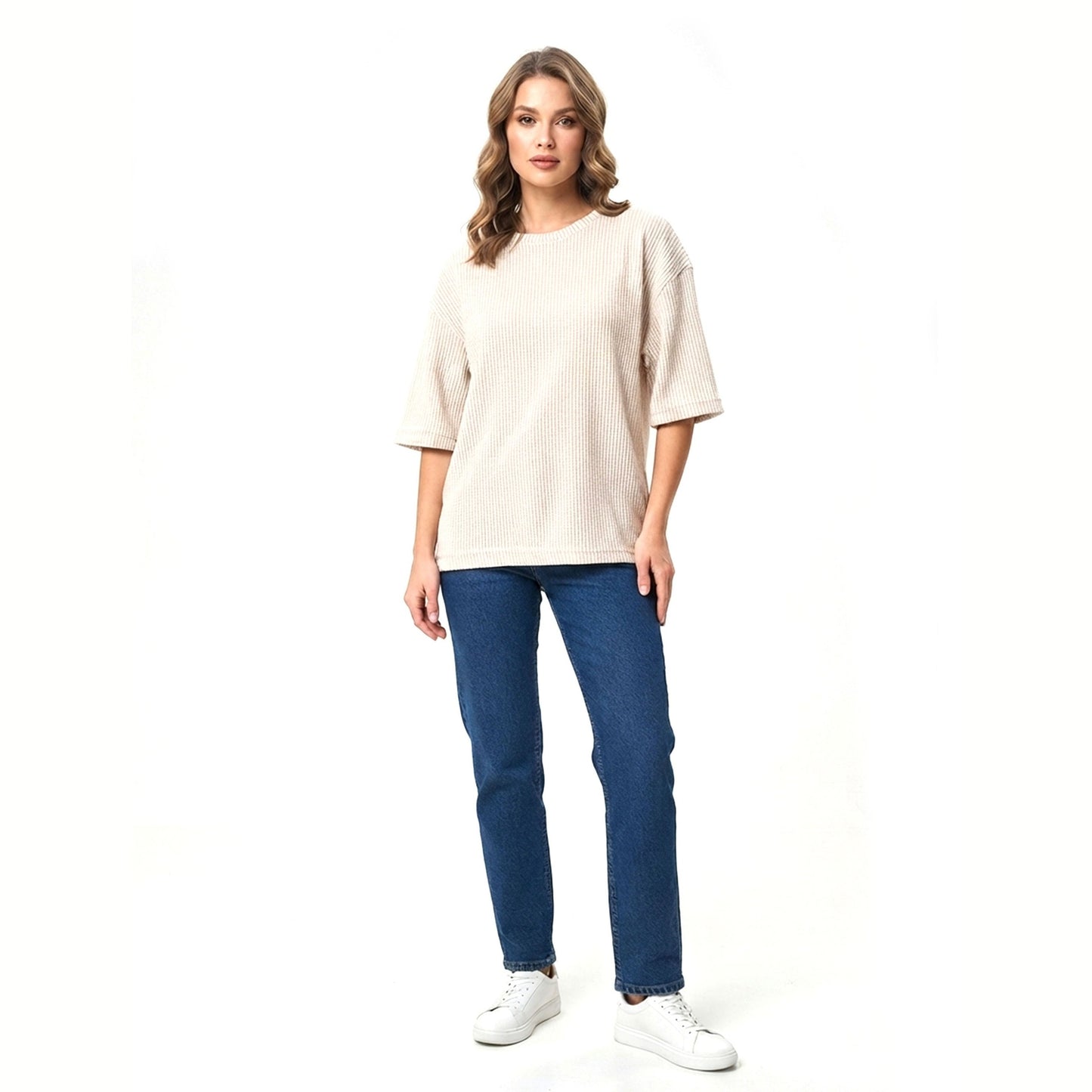 Women's Striped Top,Beige/White