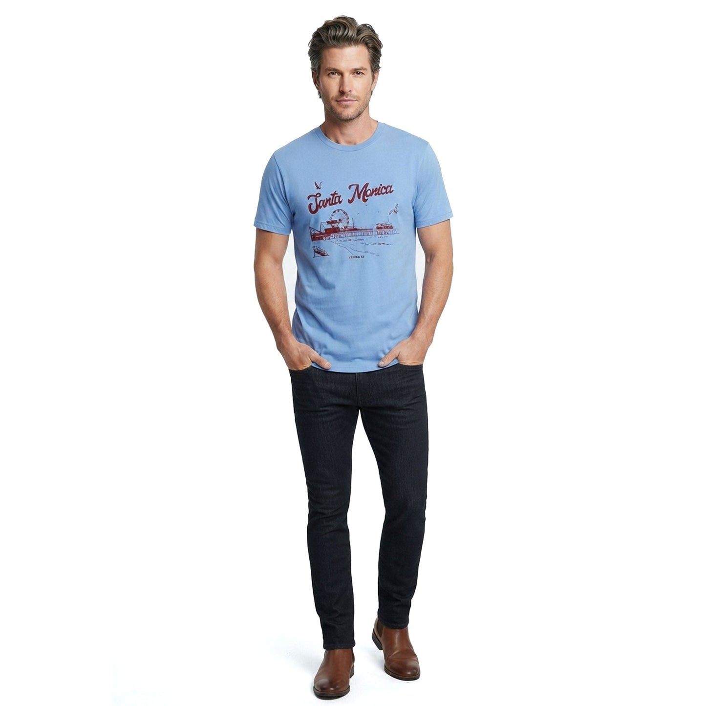 Men's Printed Top,Dusty Blue