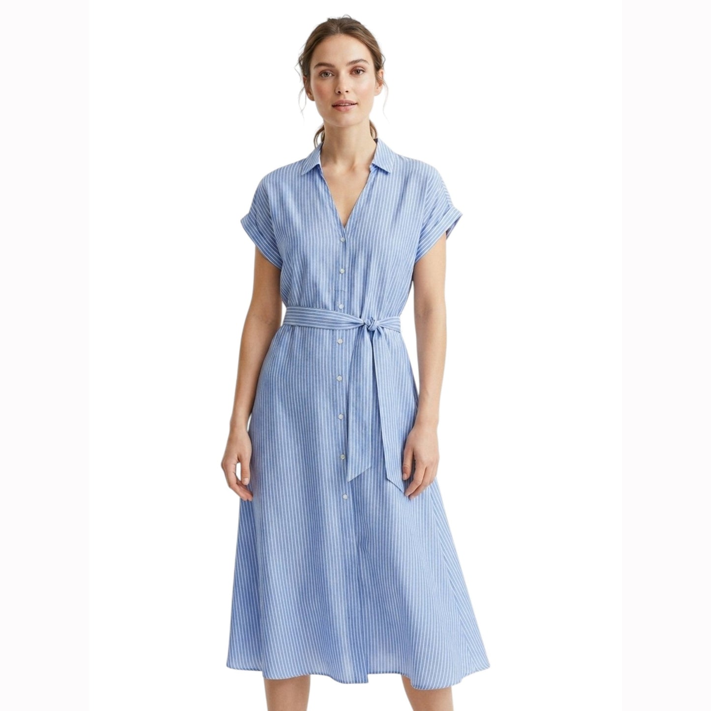 Women's Stripped Dress With Belt,Blue