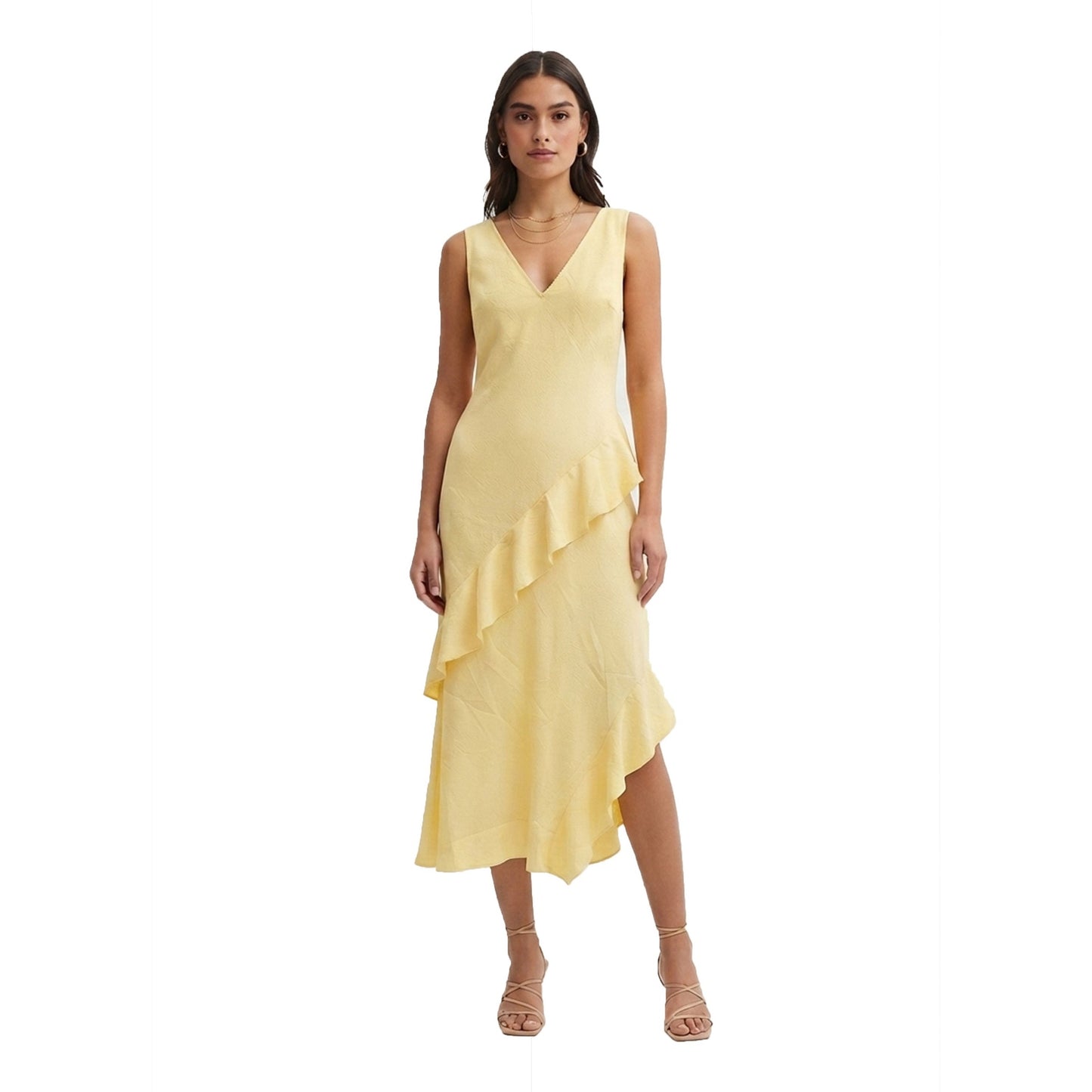 Women's Plain Ruffled Dress,Yellow