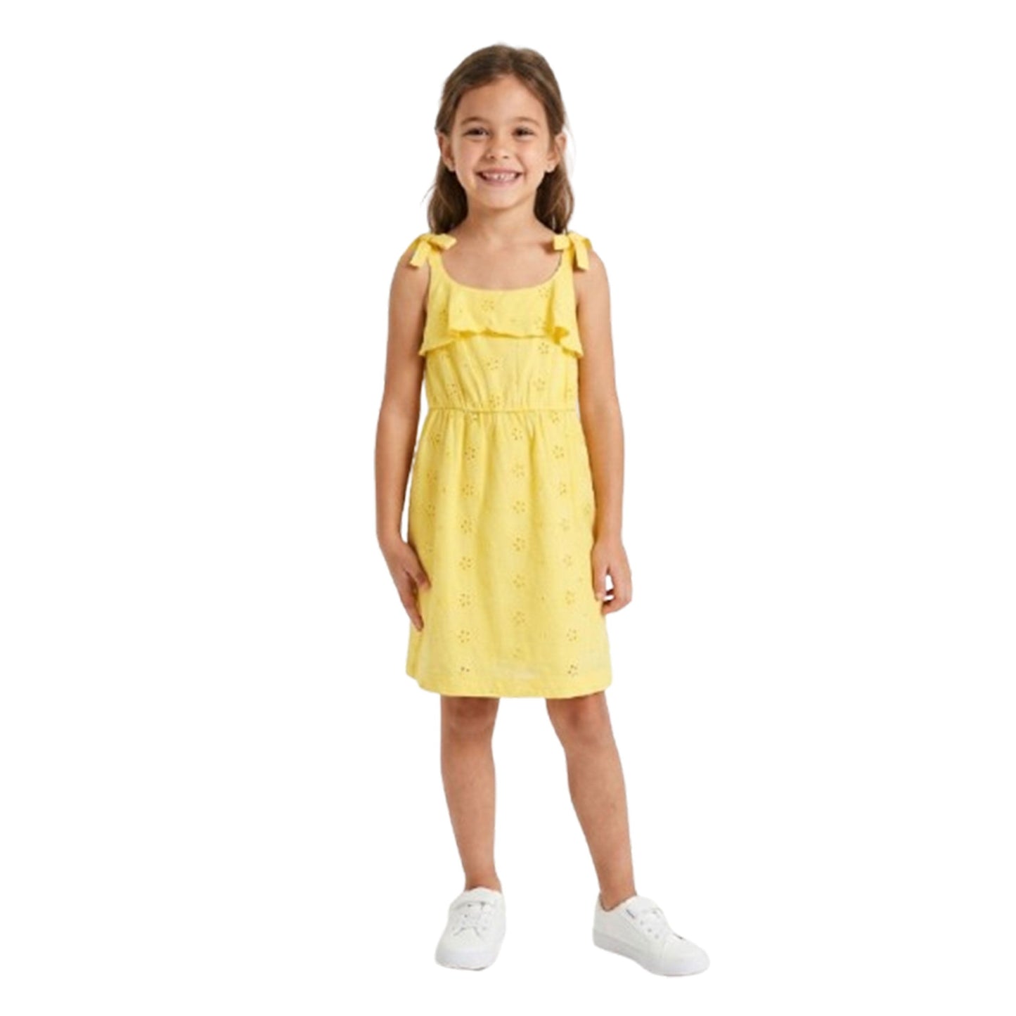 Kids Girl's Plain Broderie Anglaise Dress,Yellow