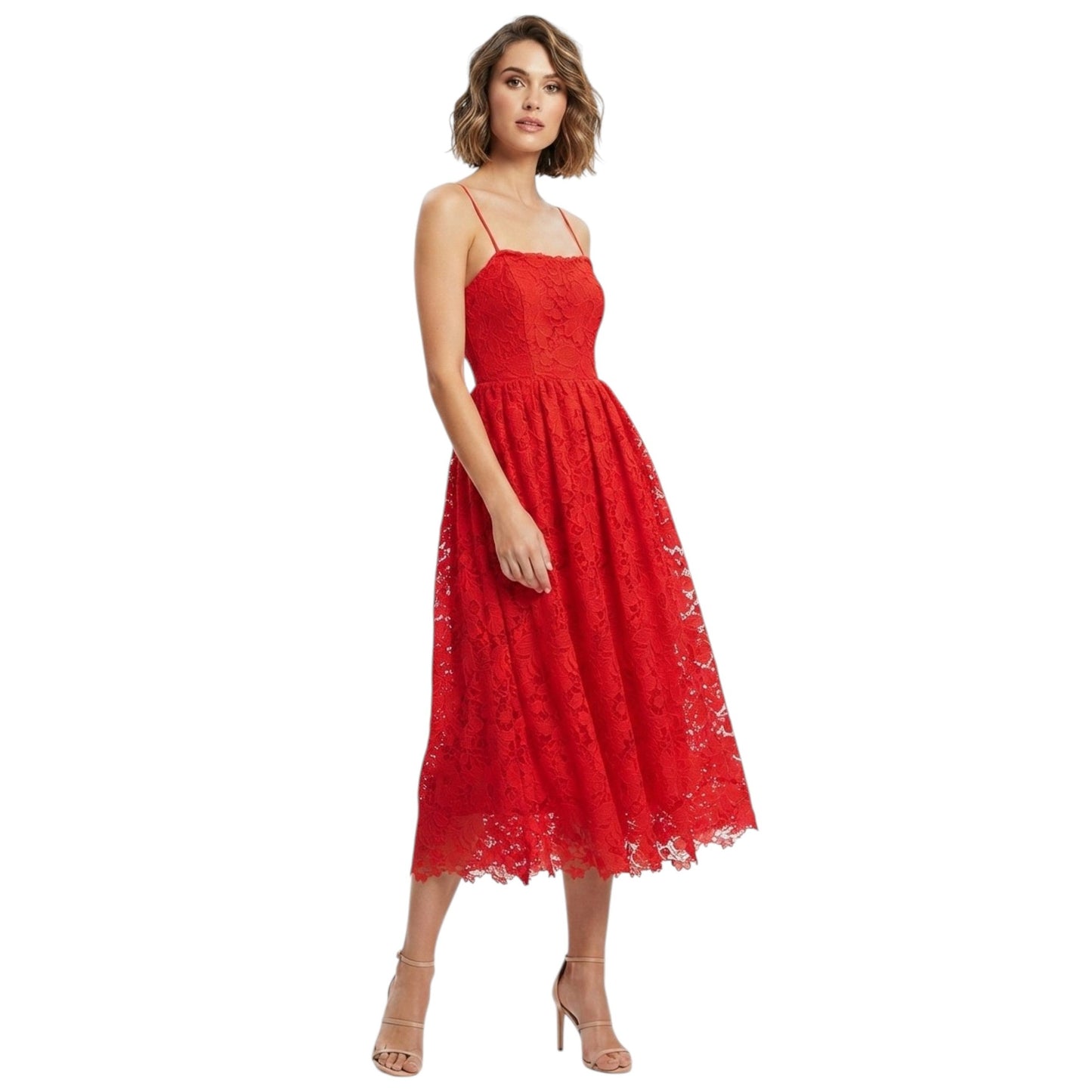 Women's Floral Lace Dress,Red