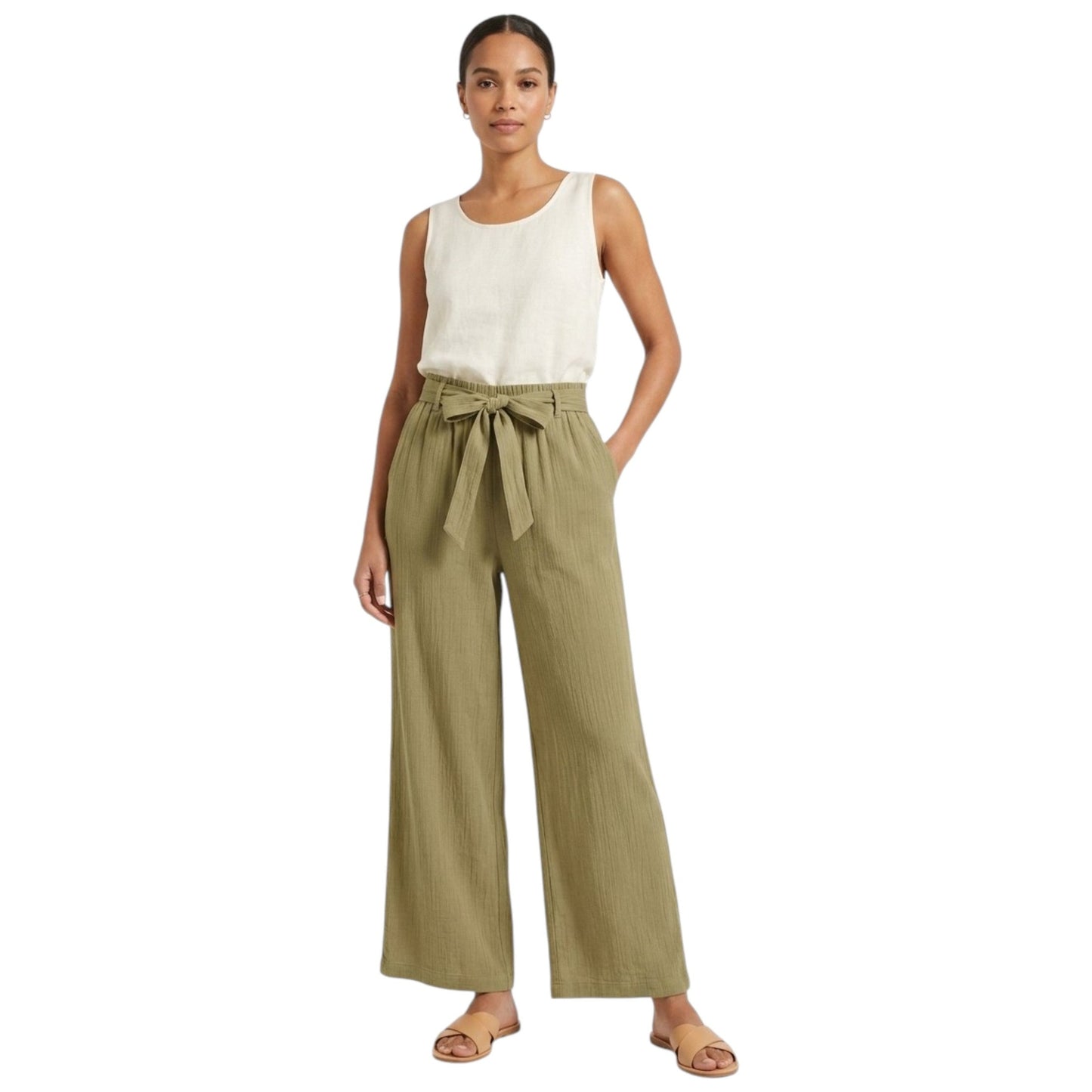 Women's textured pants With Belt,Olive