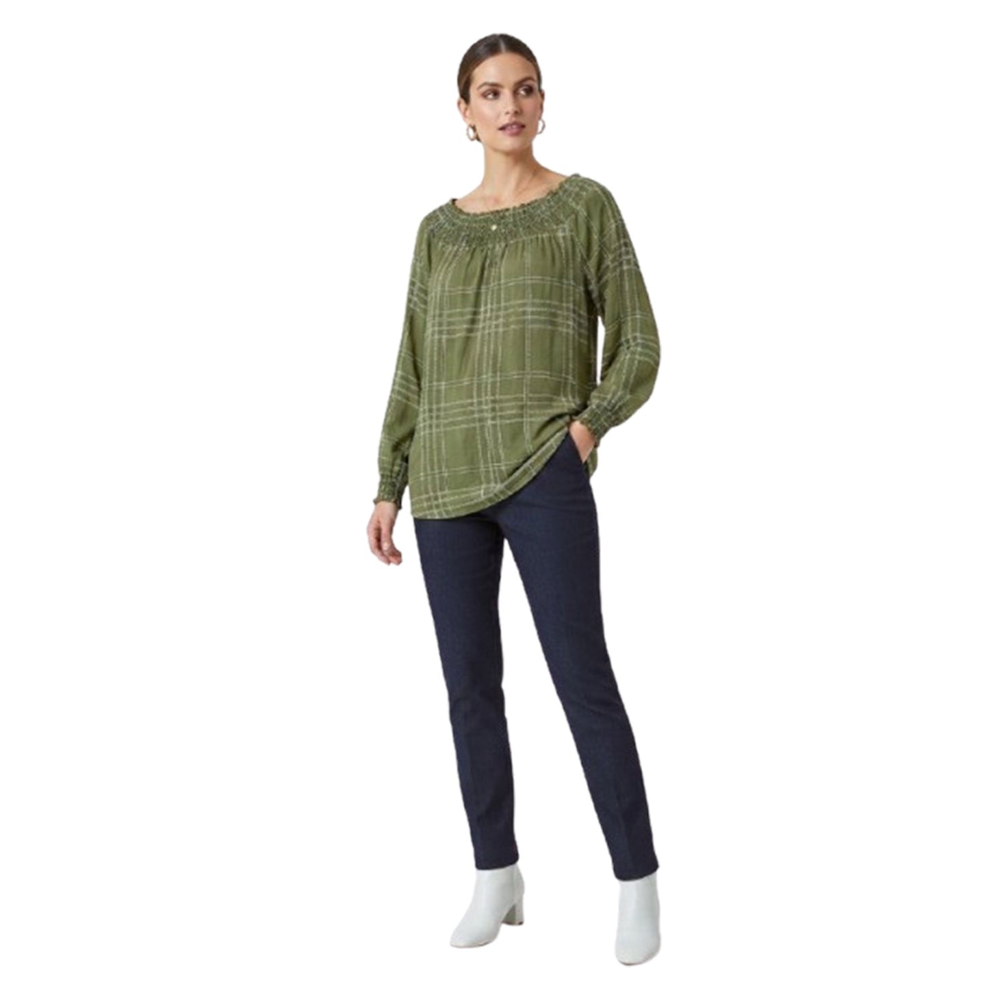 Women's Plaid Top,Olive