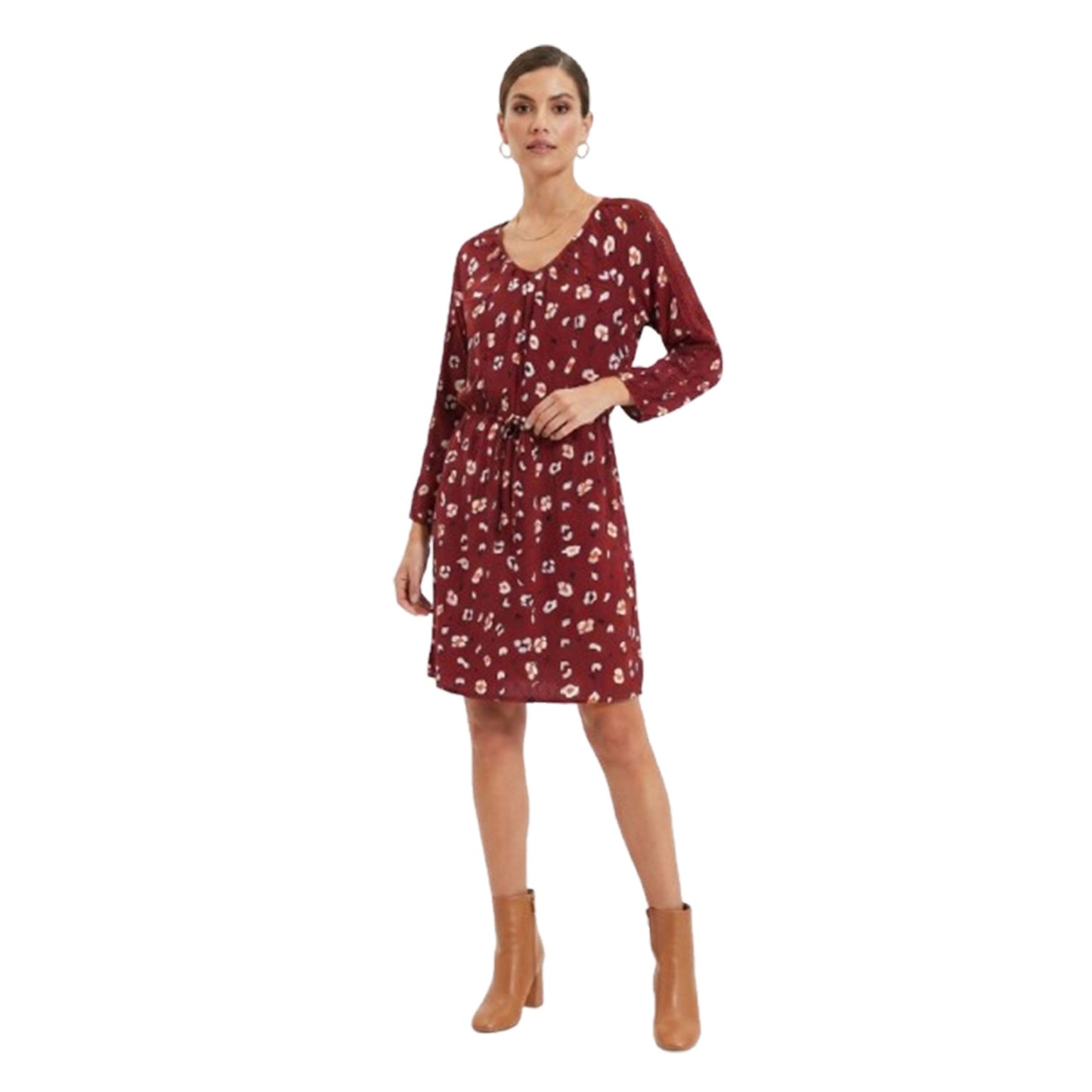 Women's Printed Dress,Burgandy
