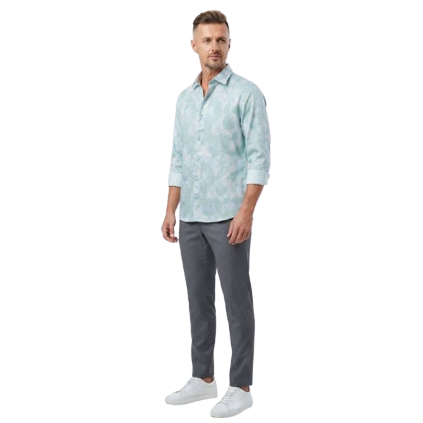 Men's Printed Dress Shirt,Mint Green