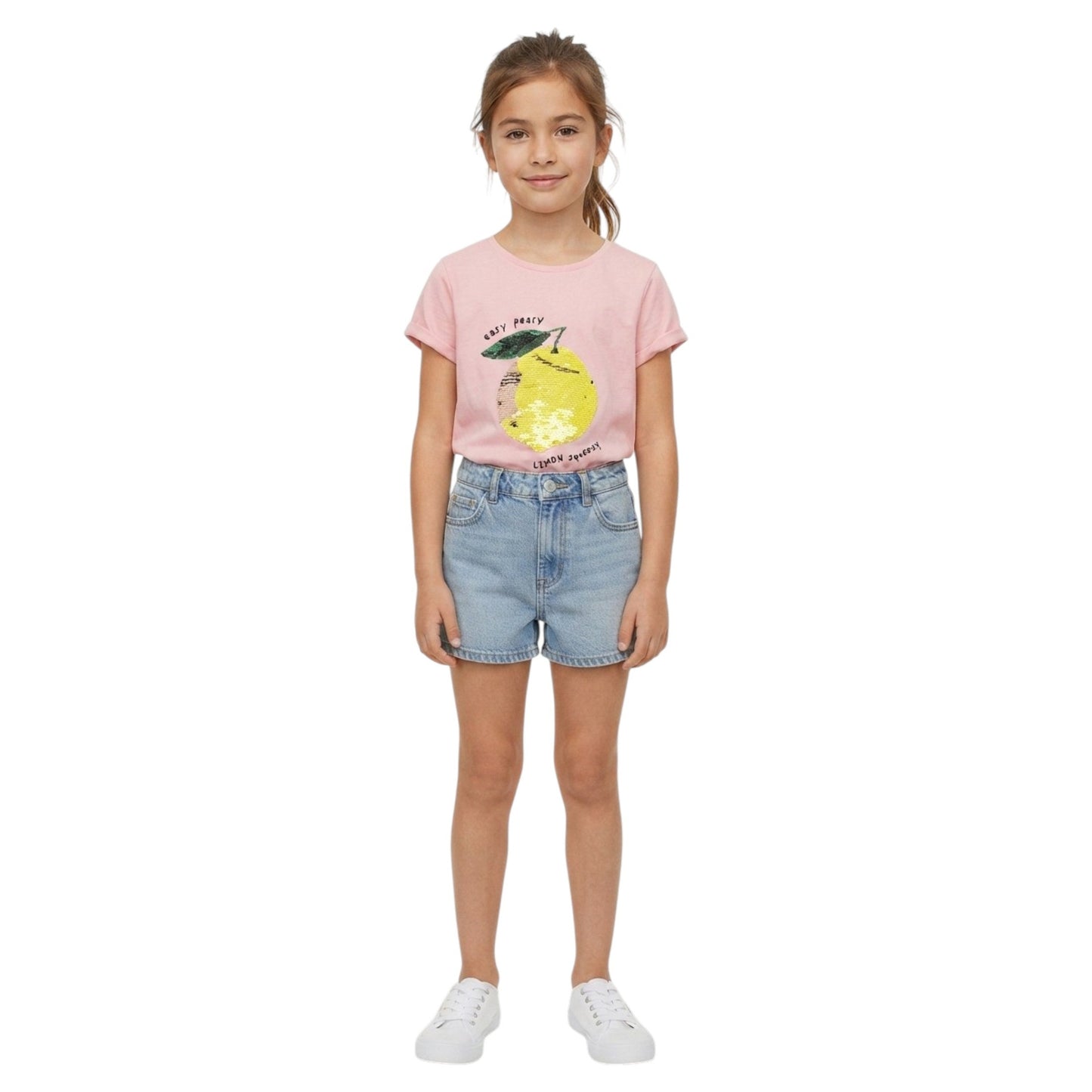 Kids Girl's Printed Sequin Top,Light Pink