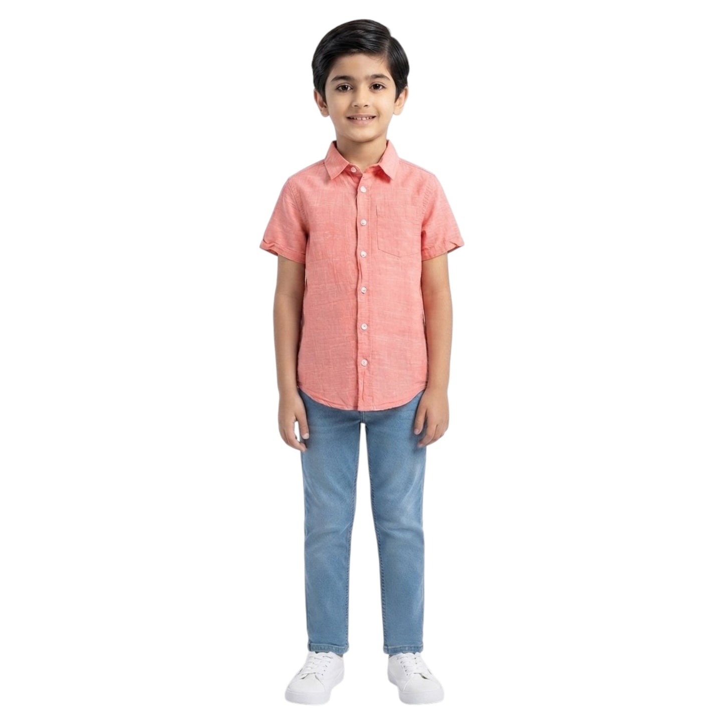Kids Boy's Plain Dress Shirt,Light Red