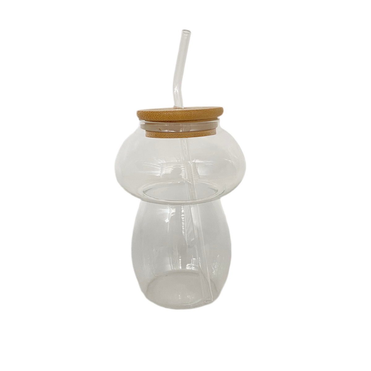 550 ml Glass Mug With Wooden Lid & Straw