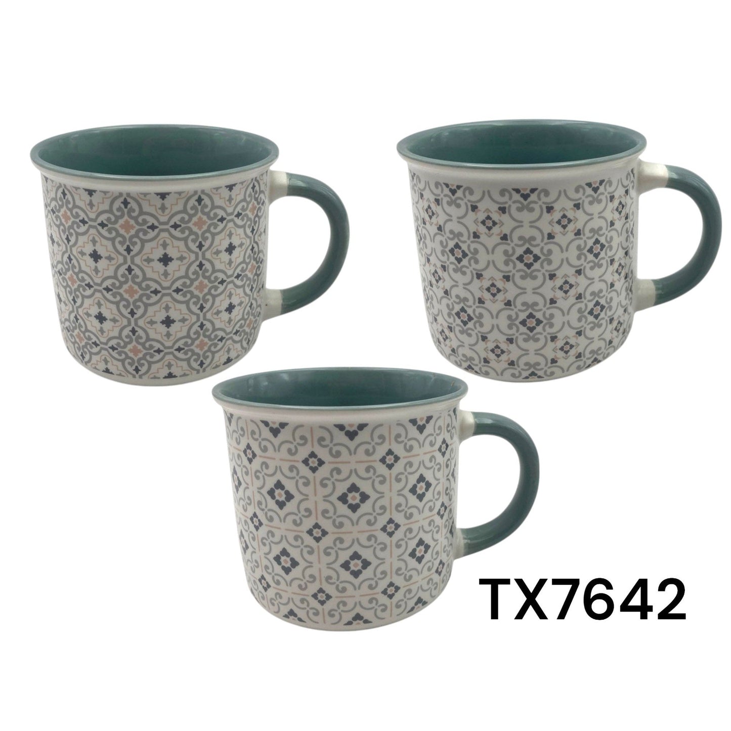 Wide Matt Porcelain Mug with Tile Designs