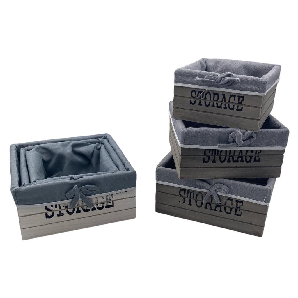 Squared Wooden Storage Basket Set of 3