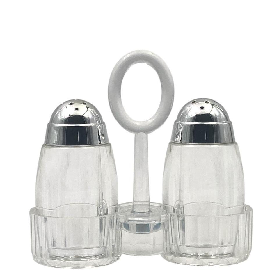 Acrylic salt&pepper shaker Set on Stand Dome Chrom Cover