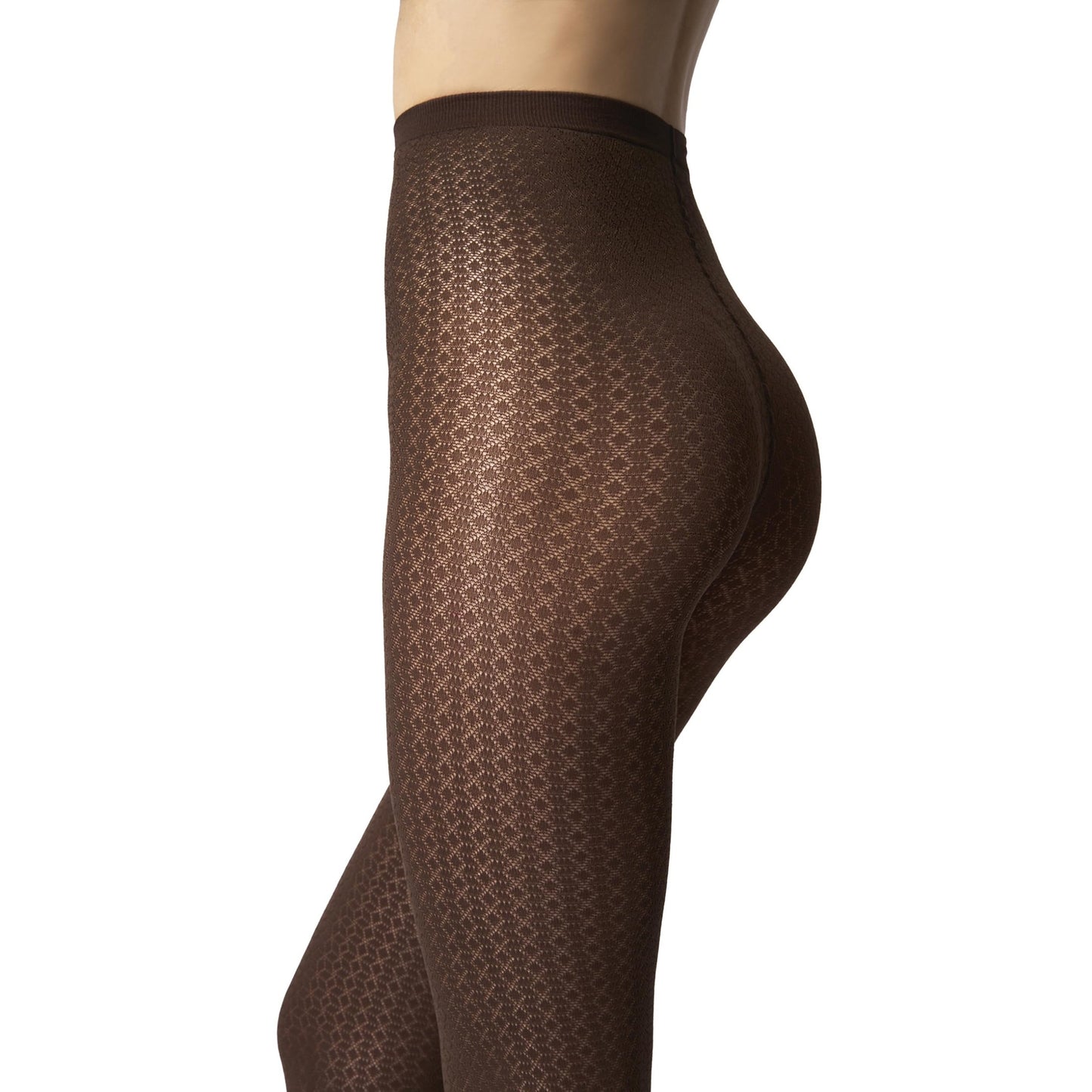 Wolford Mosaic Jacquard Tights For Women 50 Denier Diamond Patterned Pantyhose hosiery Sheer Matte-Shiny Knitted Waistband umber Brown Medium - Medaid International
