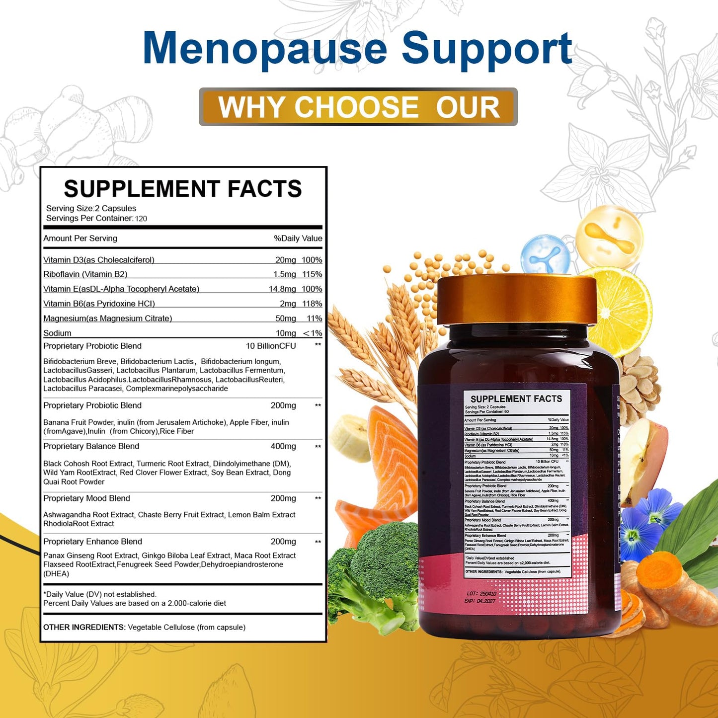 Vccvaa 40-in-1 Menopause Support for Women – Hormonal Balance, Hot Flash & Mood Relief – Black Cohosh, DIM, Maca, Red Clover, Probiotics, B6, D3 & More – Vegan, 120 Capsules - Medaid International