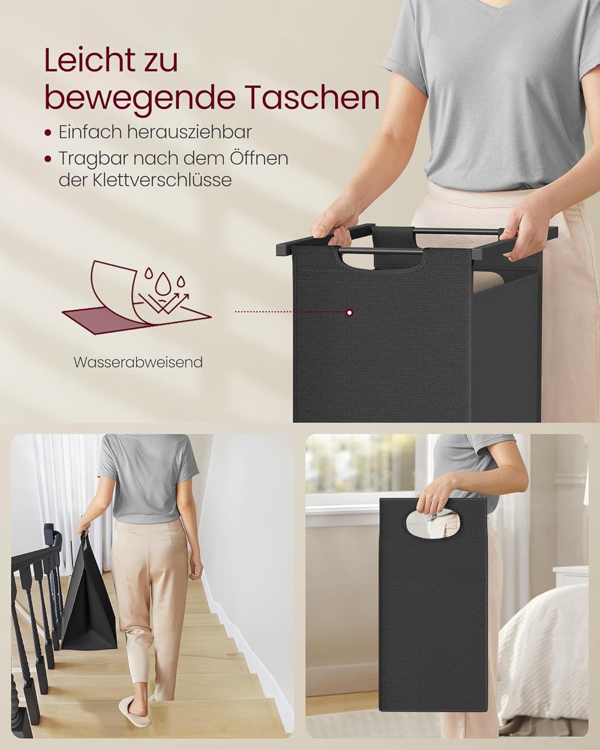 VASAGLE Laundry Basket with Towel Ladder BLH221B01