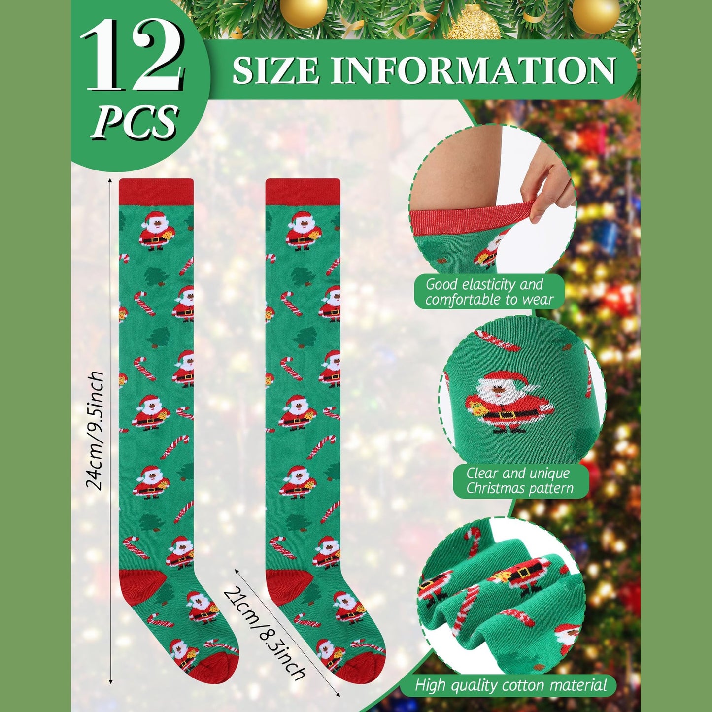 Glitopper 12 Pairs Christmas Knee High Socks for Women Man Bulk Xmas Long Colorful Festive Soft Novelty Pattern Holiday Socks for Christmas Party Gifts (Vivid) - Medaid International