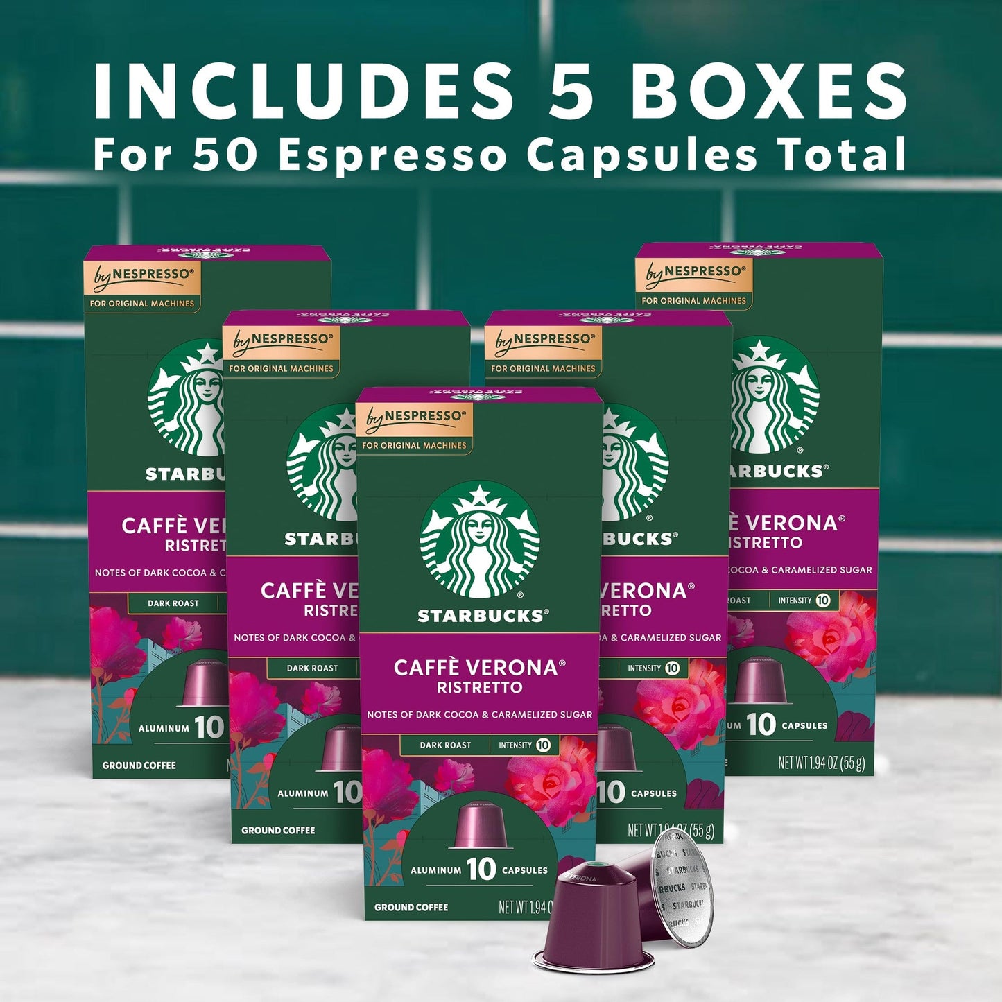 Starbucks by Nespresso Original Line, Caffè Verona, Dark Roast Coffee, 50-count Espresso Pods