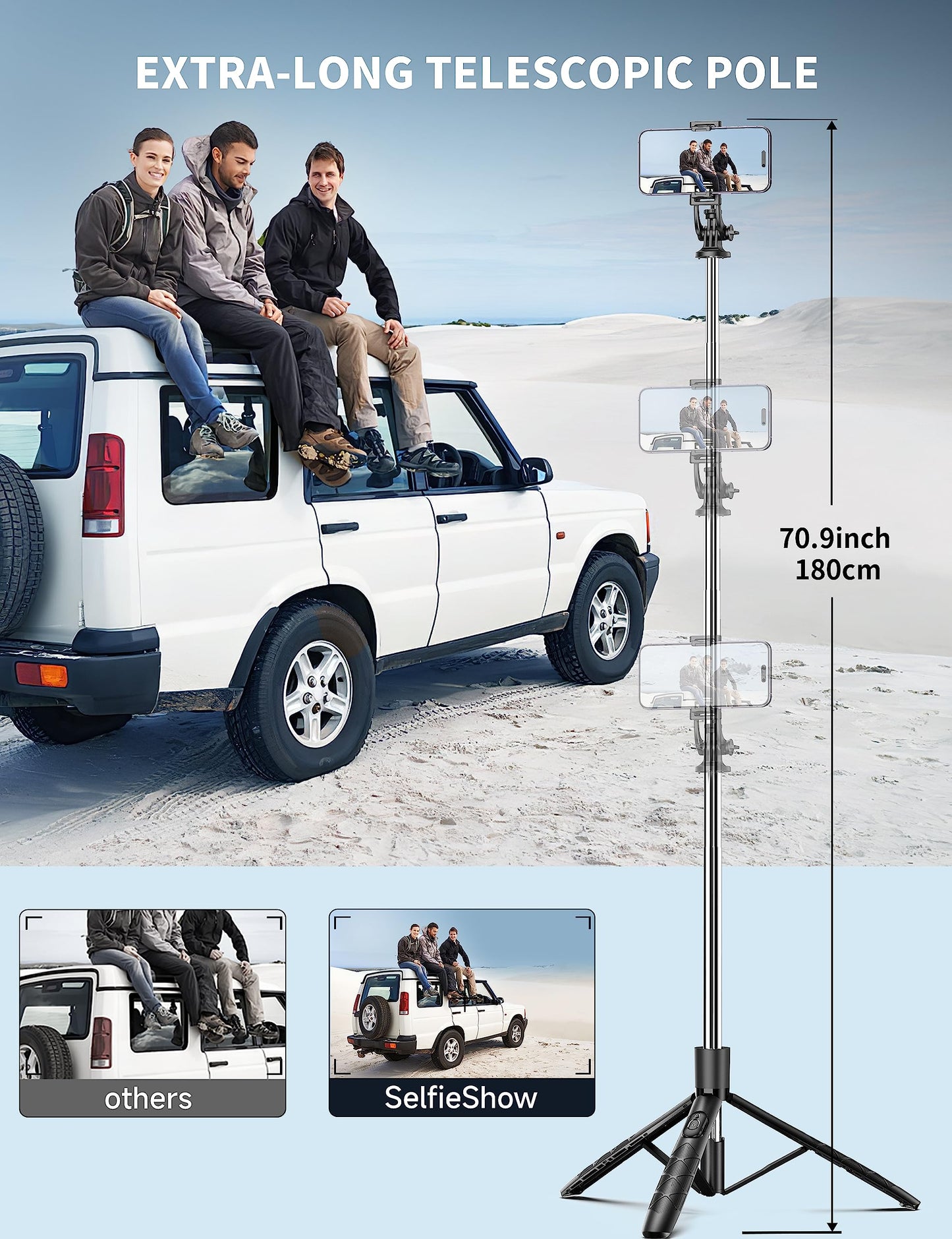 71" Phone Tripod & Selfie Stick, All in One Extendable Cell Phone Tripod with Wireless Remote, Tripods Stand for iPhone & Travel Selfie Stick 360° Rotation Compatible with iPhone Android, Camera - Medaid International