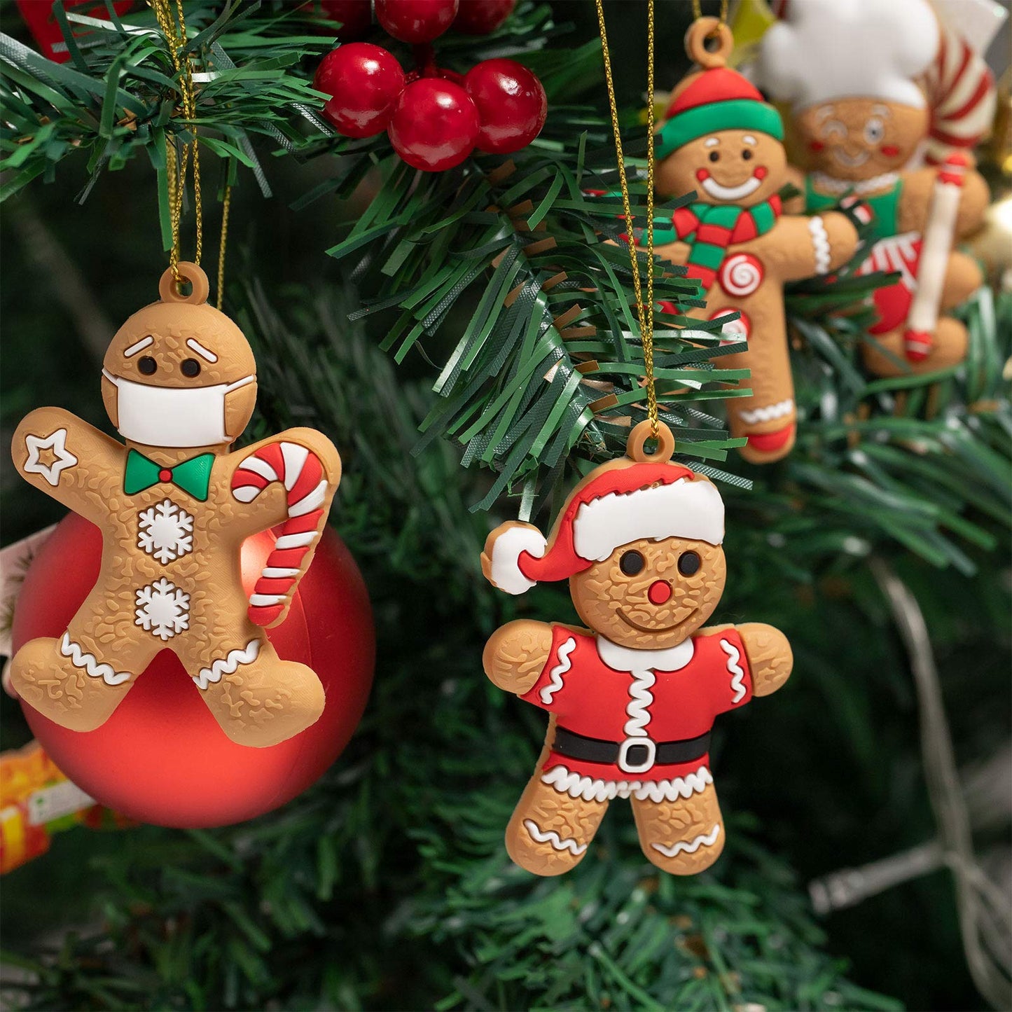 Whaline 15 pcs Christmas Gingerbread Ornaments Set 2" x 3" Ginger Man with Strings Figurine Hanging Ornaments for Xmas Tree Festive Season Holiday Party Decoration DIY Craft - Medaid International