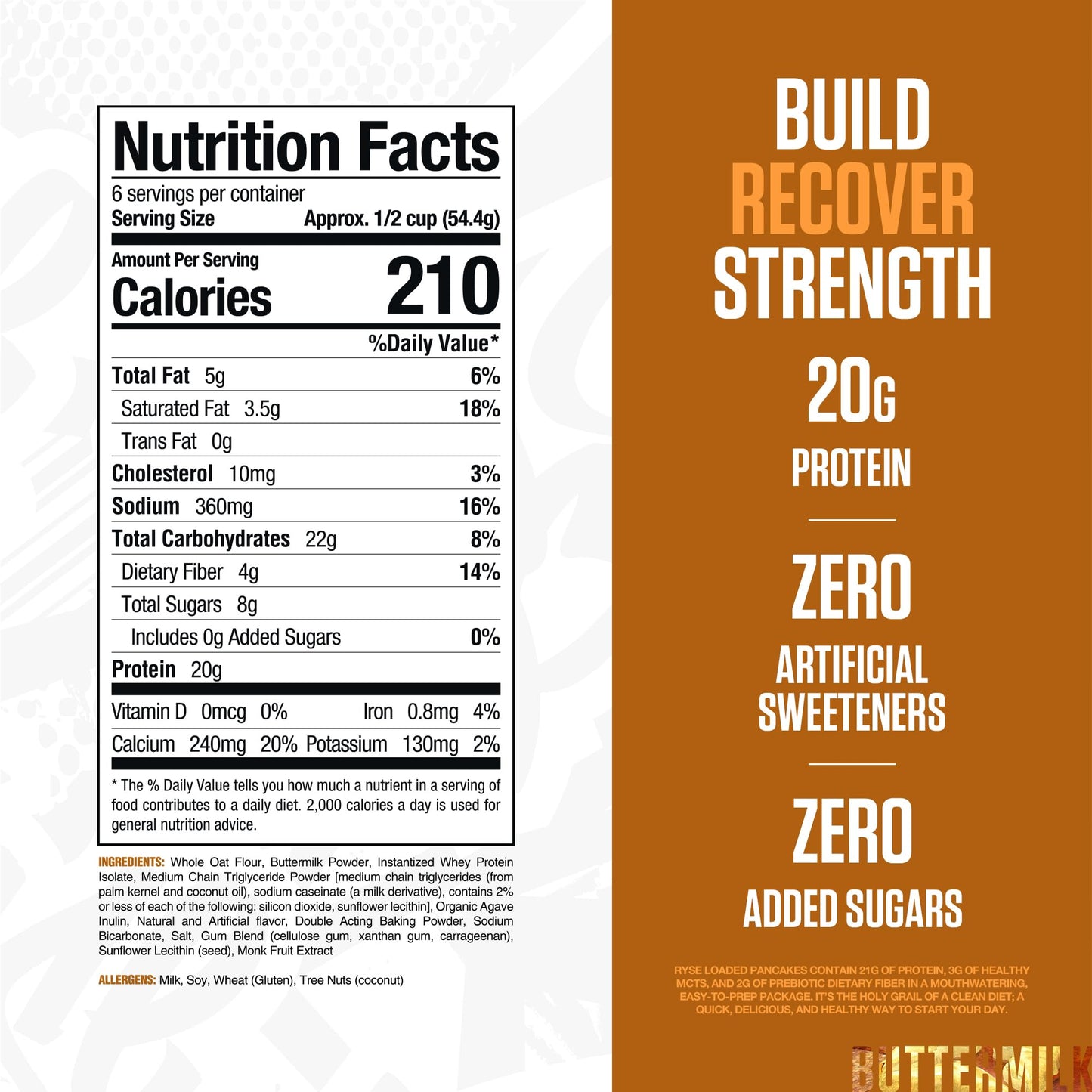 RYSE Loaded Protein Pancake & Waffle Mix - Buttermilk - Naturally Sweetened Breakfast with 21g Protein, 3g MCTs and 2g Fiber - No Added Sugar - High Protein Snack for Clean Energy - 6 Servings - Medaid International