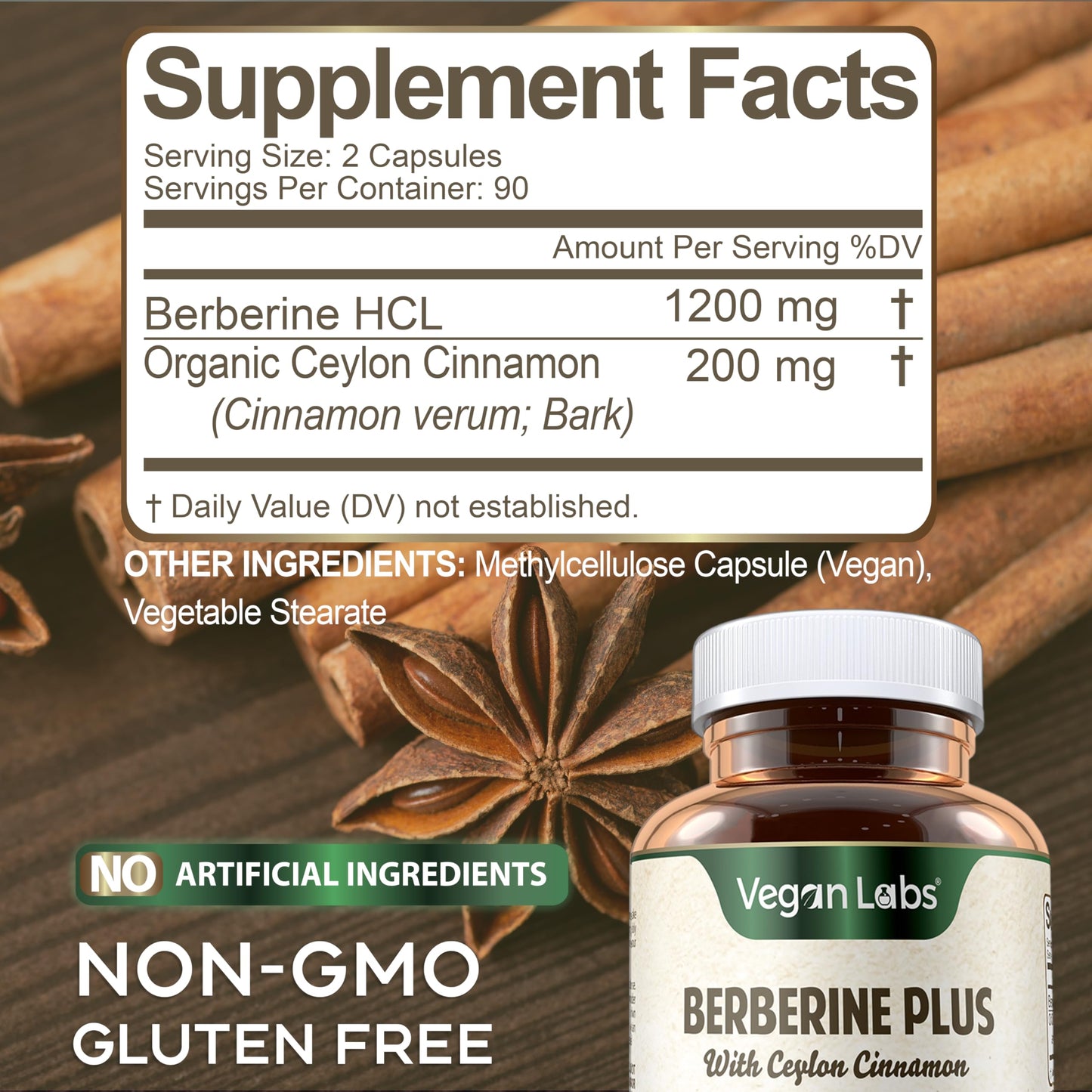 Vegan Labs Berberine HCL 1200MG with Organic Ceylon Cinnamon- 180 Vegan Capsules- Supports Overall Health and Immune System - Medaid International