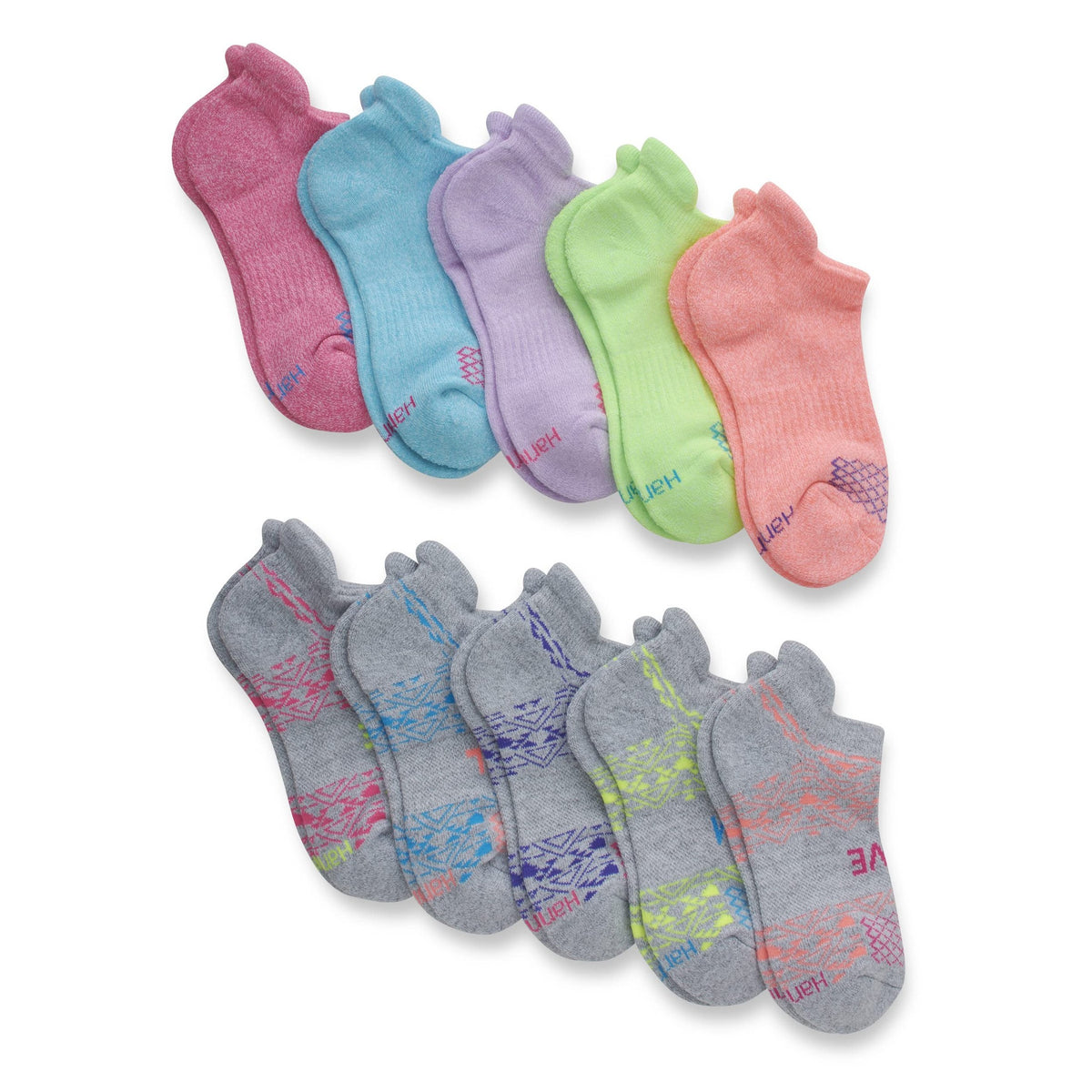 Hanes Girls' Comfort Fit Heel Shield and No Show Socks, 10-Pair Packs, Assorted, Medium - Medaid International