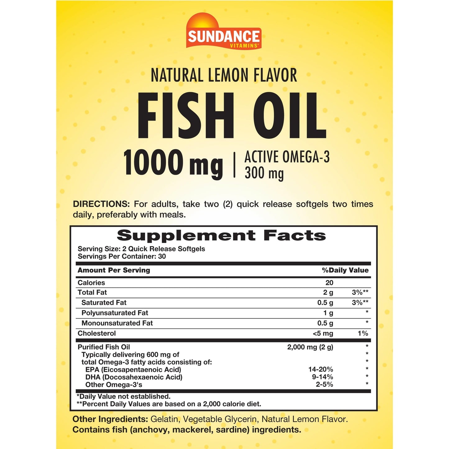 Sundance Fish Oil 1000mg | 60 Softgels | Natural Lemon Flavor | with Active Omega-3 | Non-GMO and Gluten Free Supplement - Medaid International
