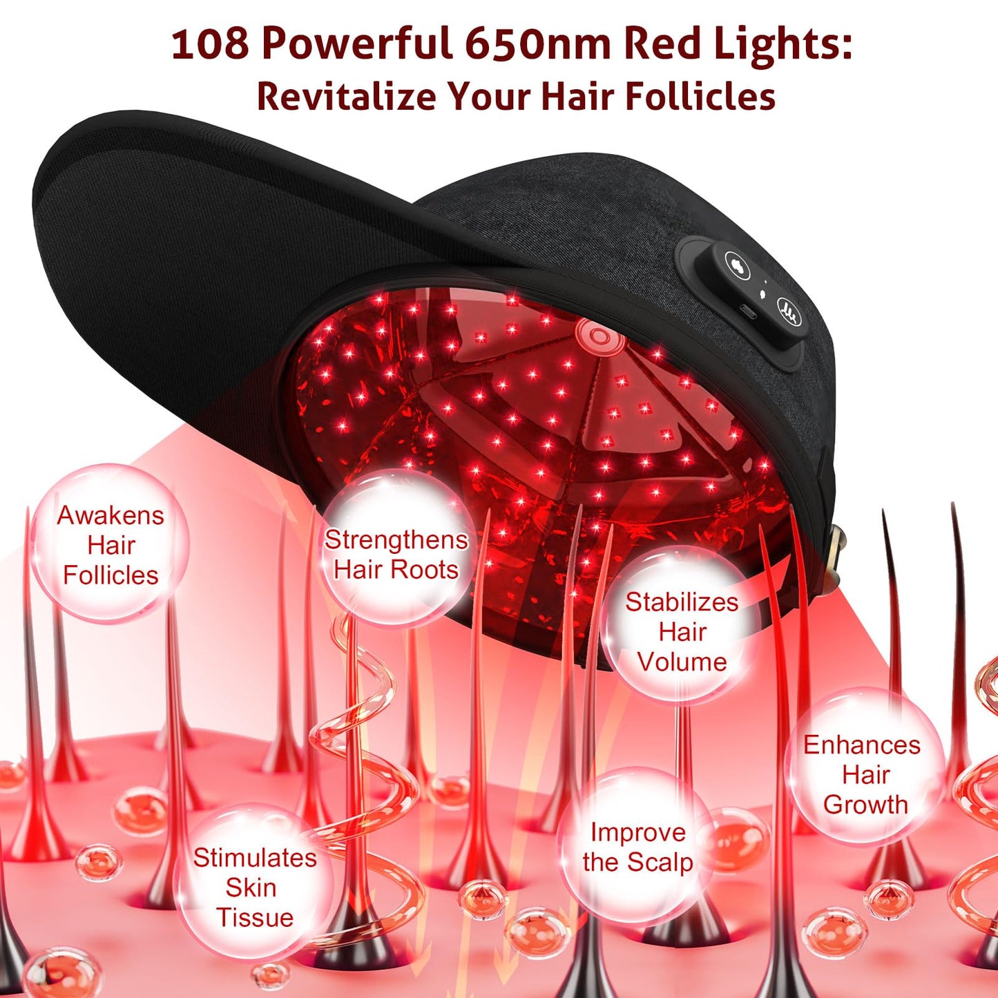 Laser Cap for Hair Growth, Wireless Red Light Therapy for Hair Growth, Strengthen Hair Roots, Hair Loss Treatment for Men and Women - Medaid International